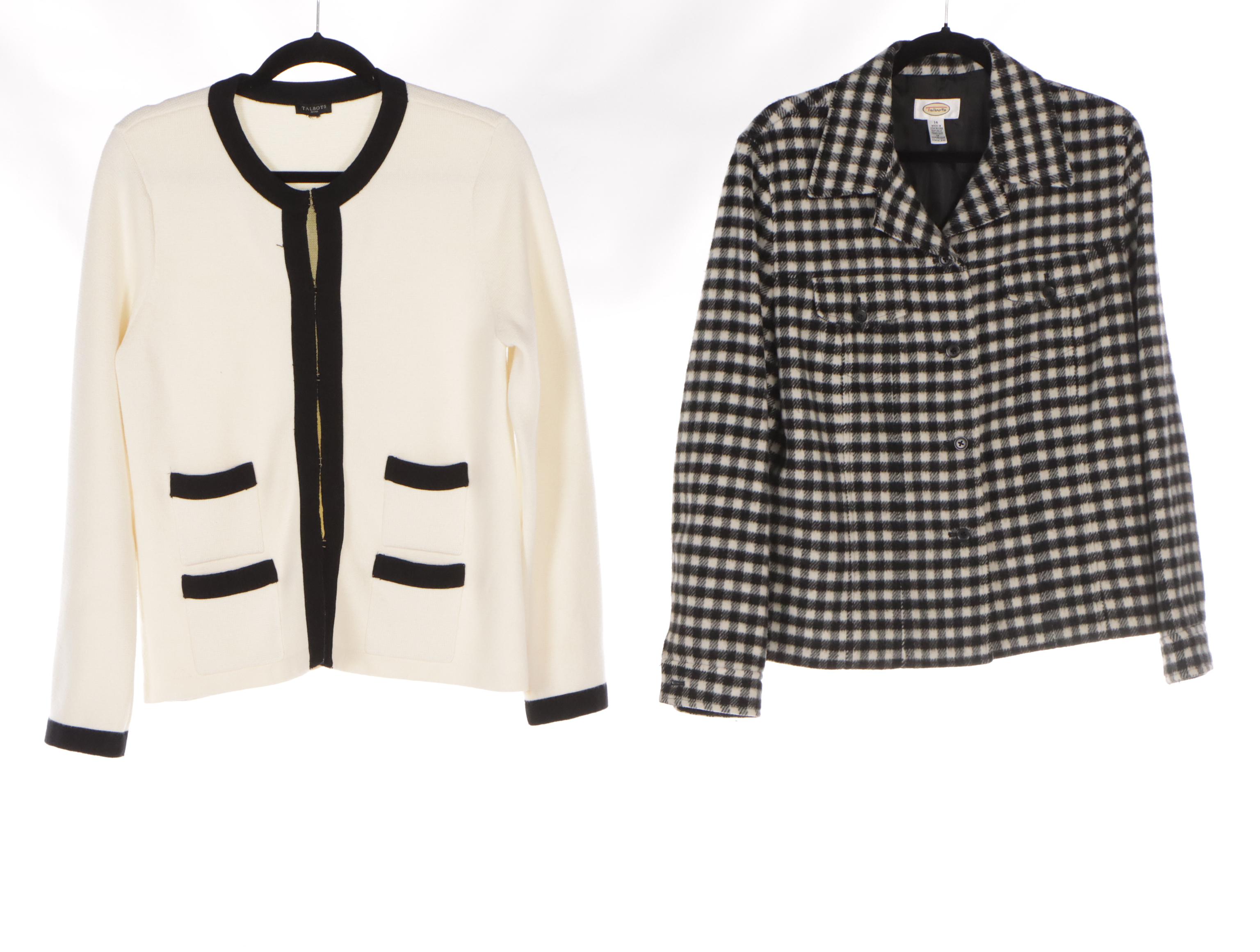 Talbots Silk Blouse, Linen Tunic Shirt, Knit Jacket, and Check Jacket