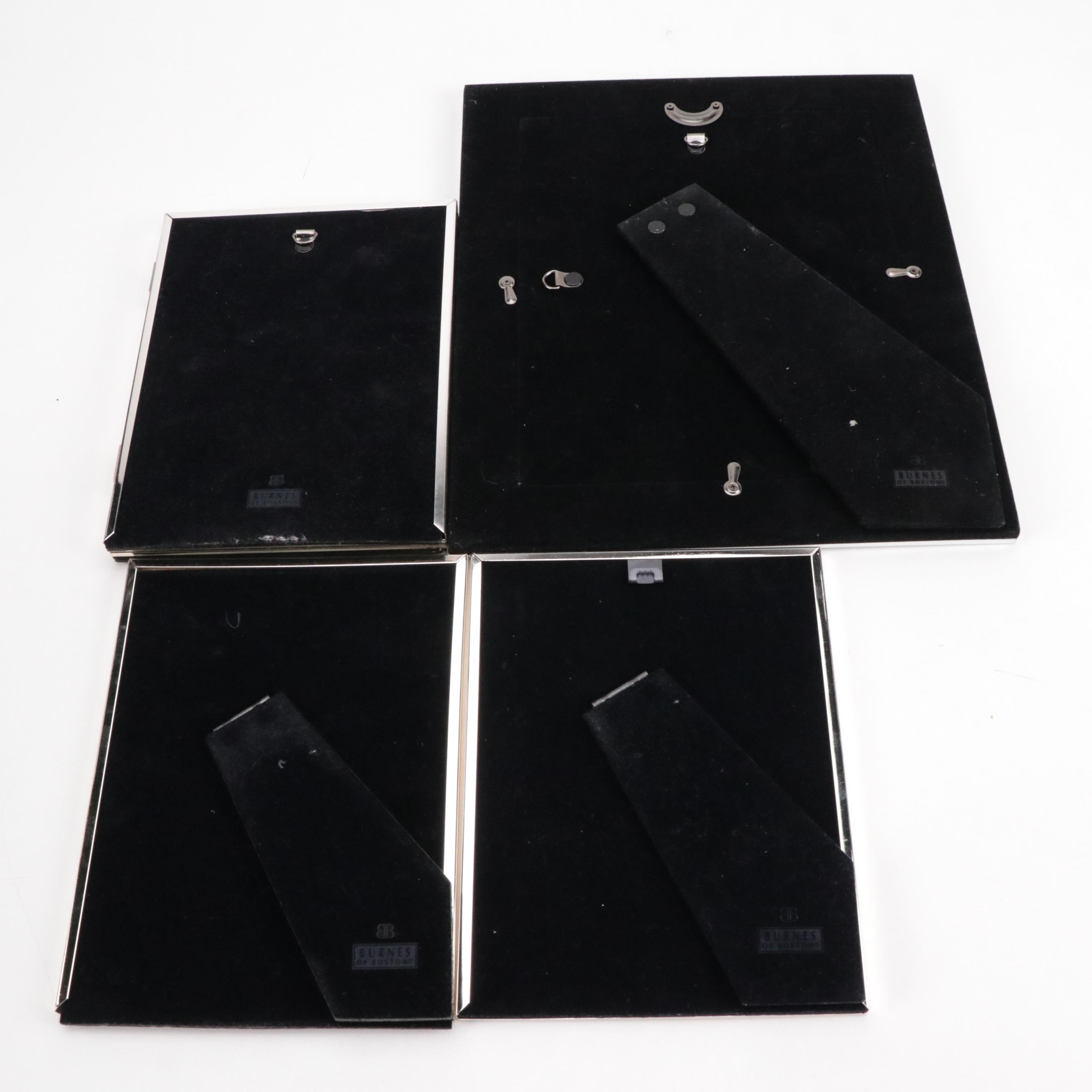 Matching Mirrored Picture Frames, Wood Cube Shelves and Metal Wastebasket