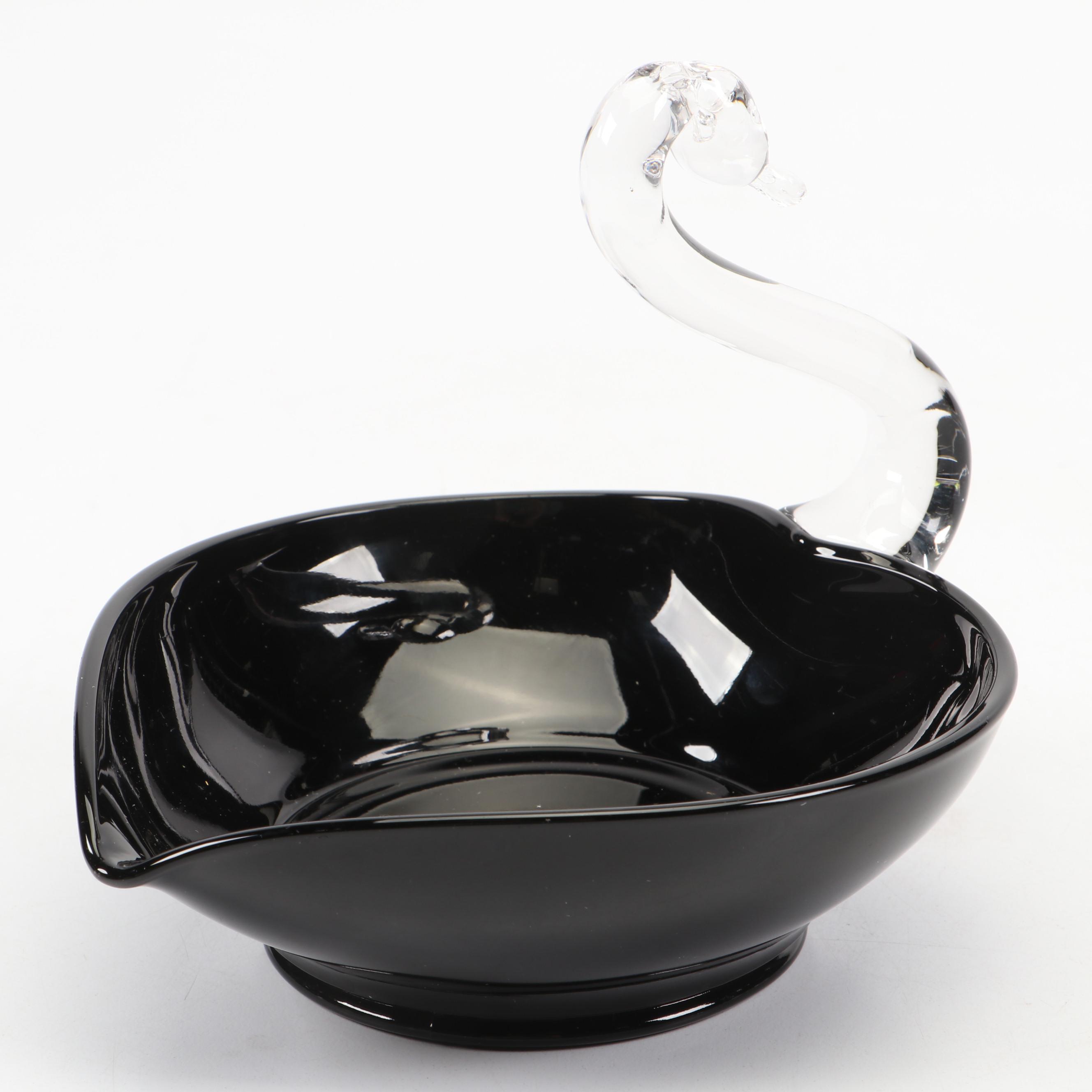 Mitchell's Glass Swan Bowl with Two's Company Inc. Bud Vases