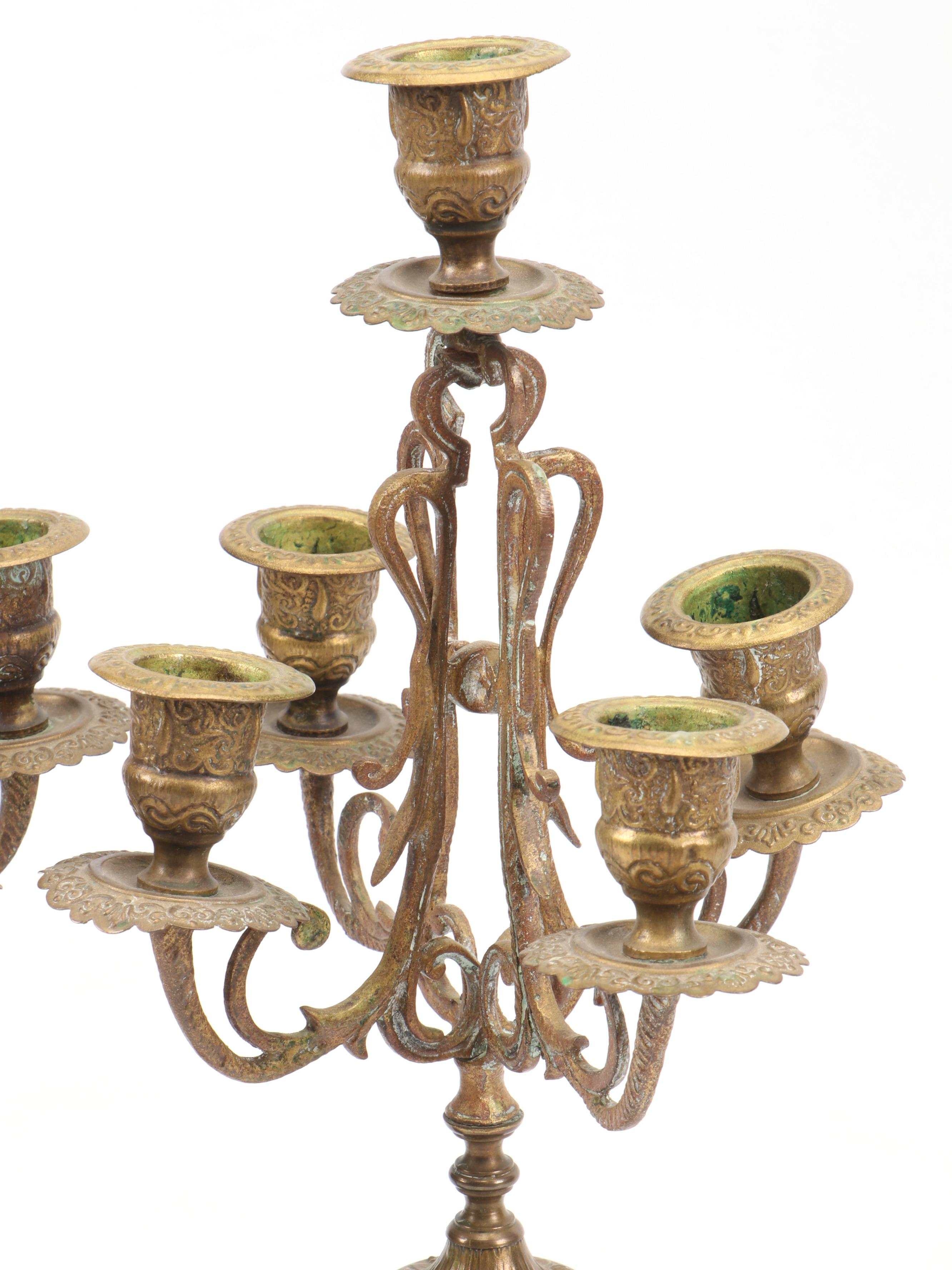 Claw Foot Stone and Brass Candelabra With Table Lamp, Candle Wall Sconces