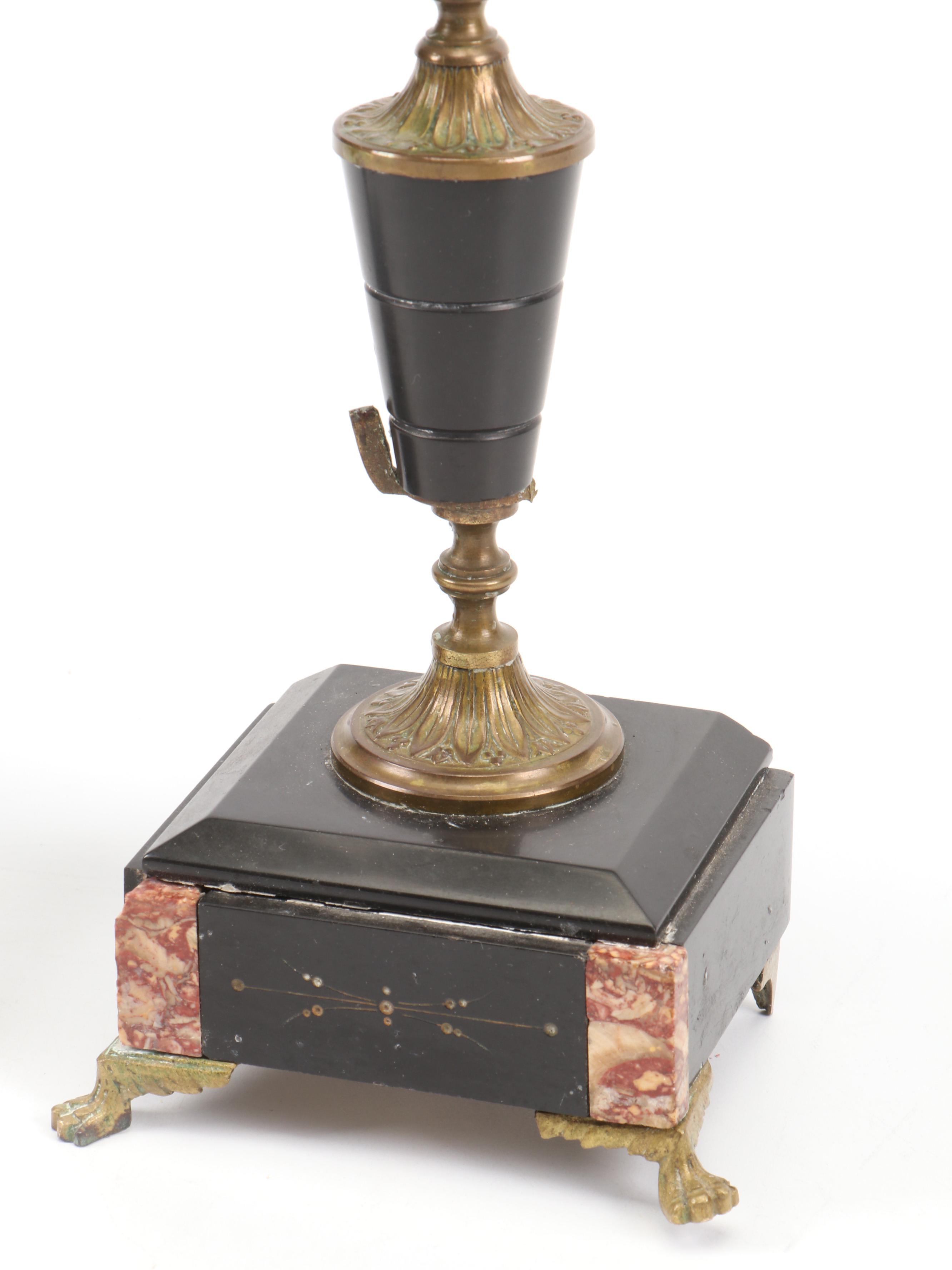 Claw Foot Stone and Brass Candelabra With Table Lamp, Candle Wall Sconces