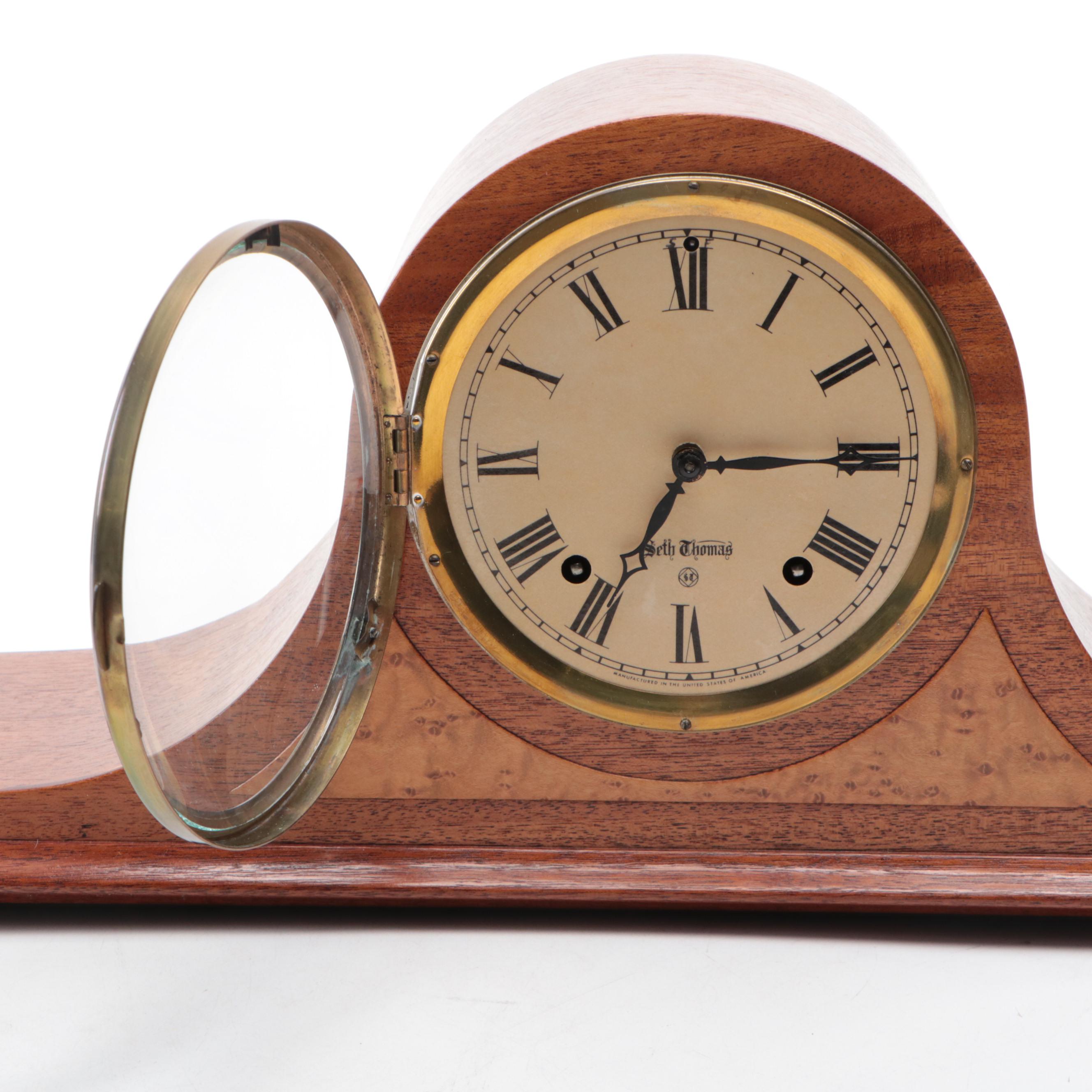 Seth Thomas Wooden 8-Day Tambour Mantel Clock, Mid-20th Century
