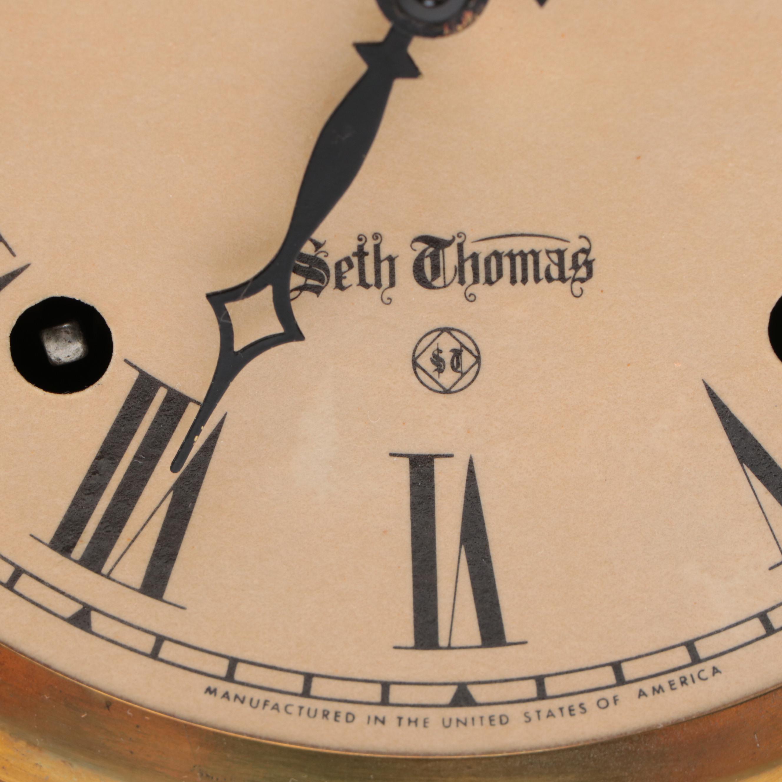 Seth Thomas Wooden 8-Day Tambour Mantel Clock, Mid-20th Century