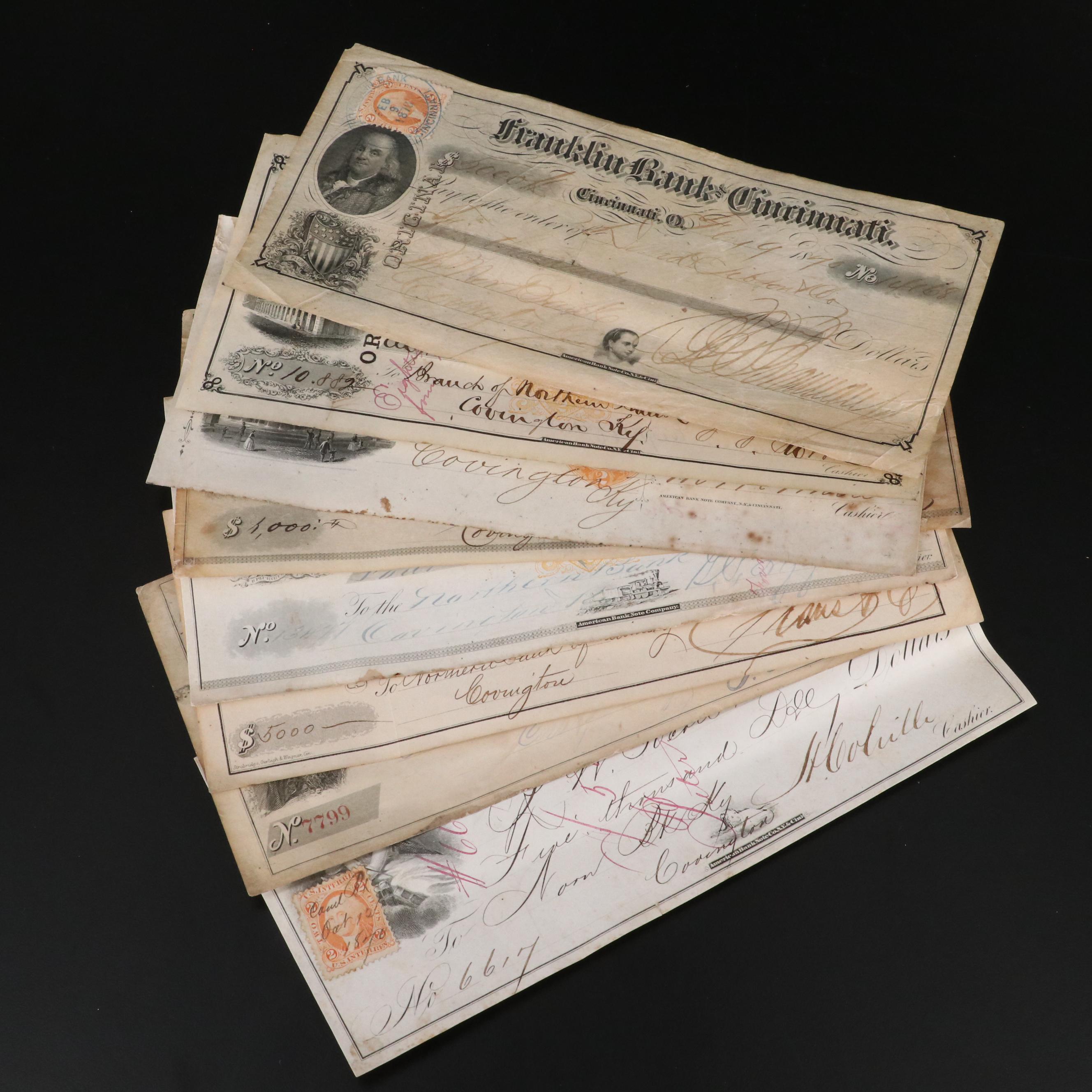 Group of Eight 19th Century Cancelled Checks from Cincinnati/Covington