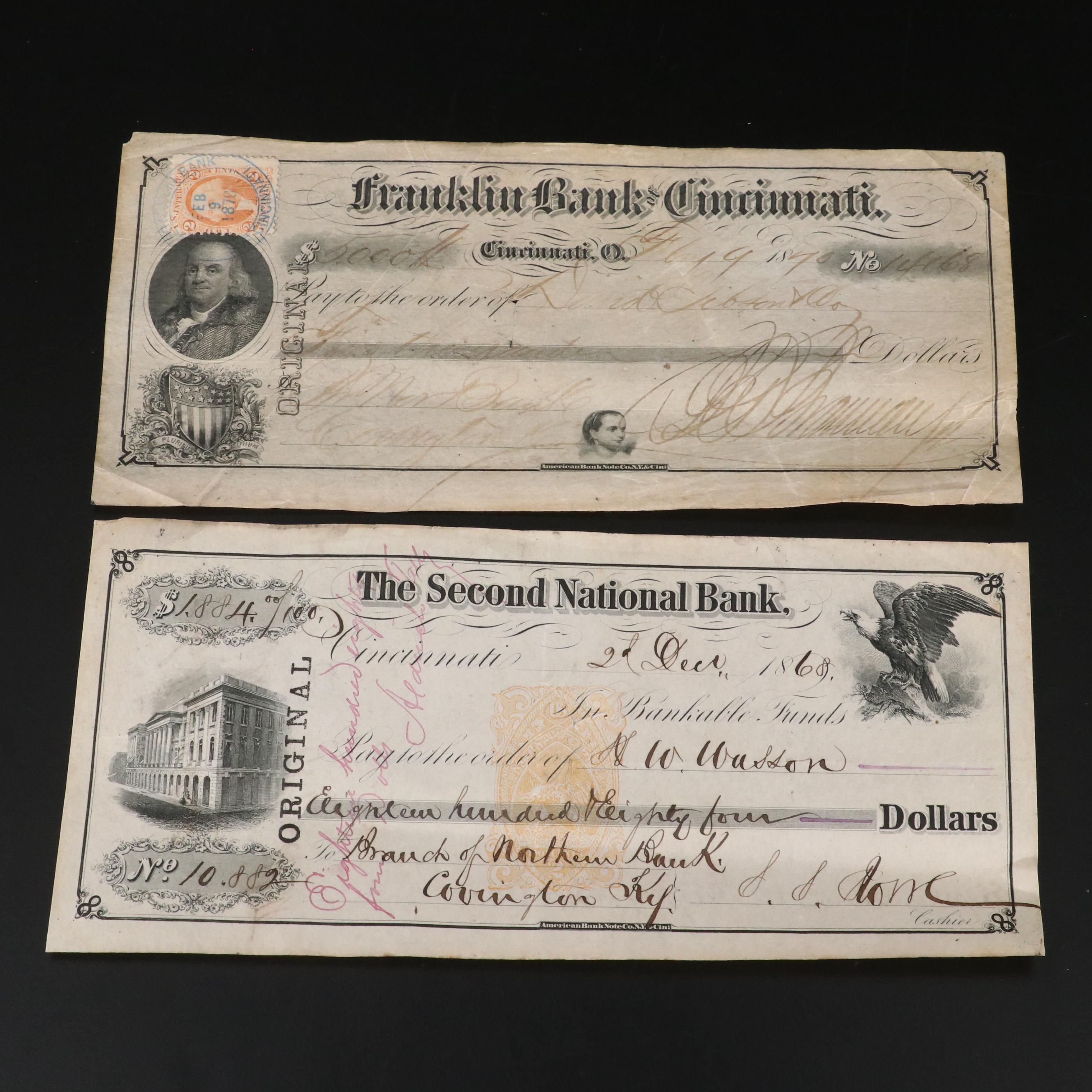 Group of Eight 19th Century Cancelled Checks from Cincinnati/Covington