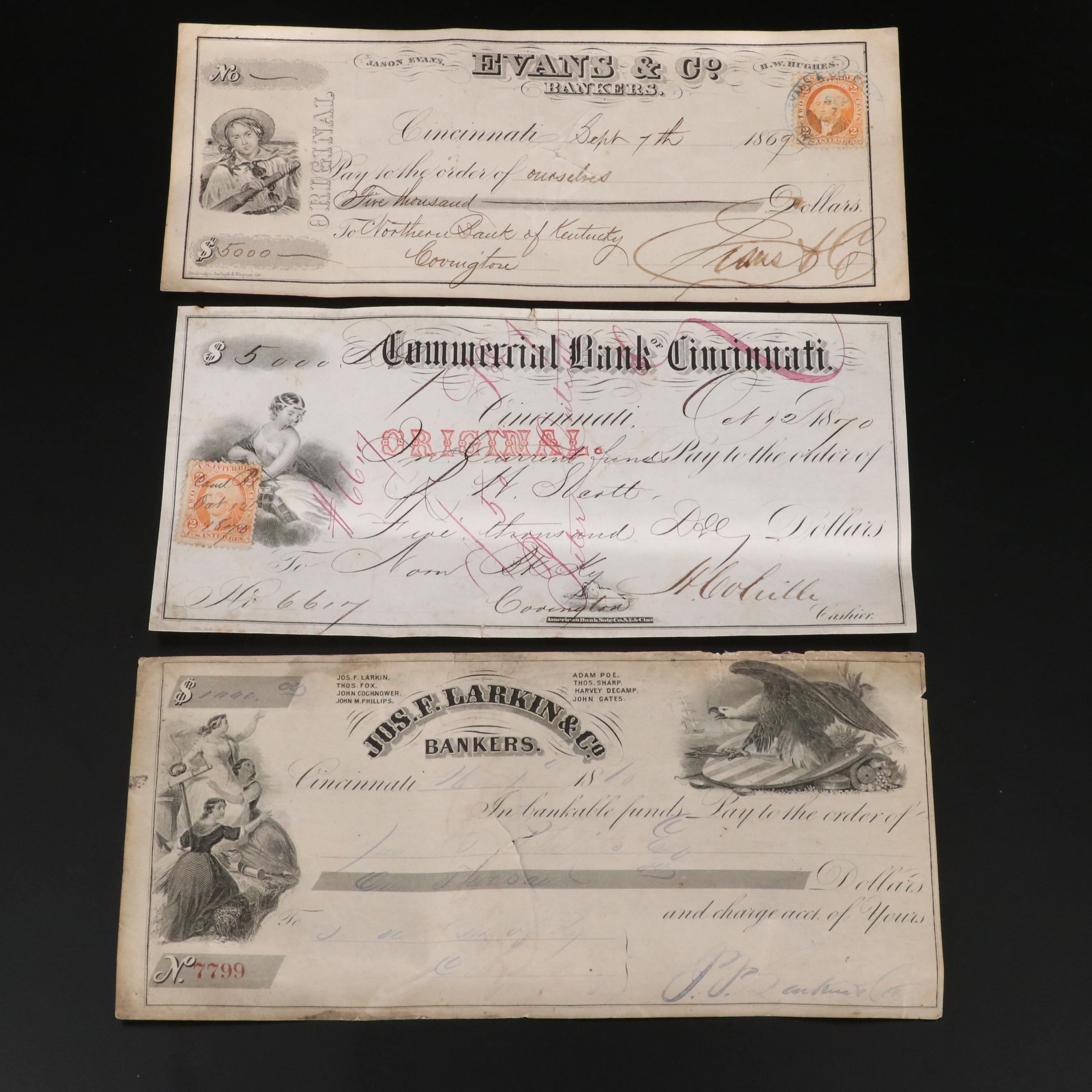 Group of Eight 19th Century Cancelled Checks from Cincinnati/Covington