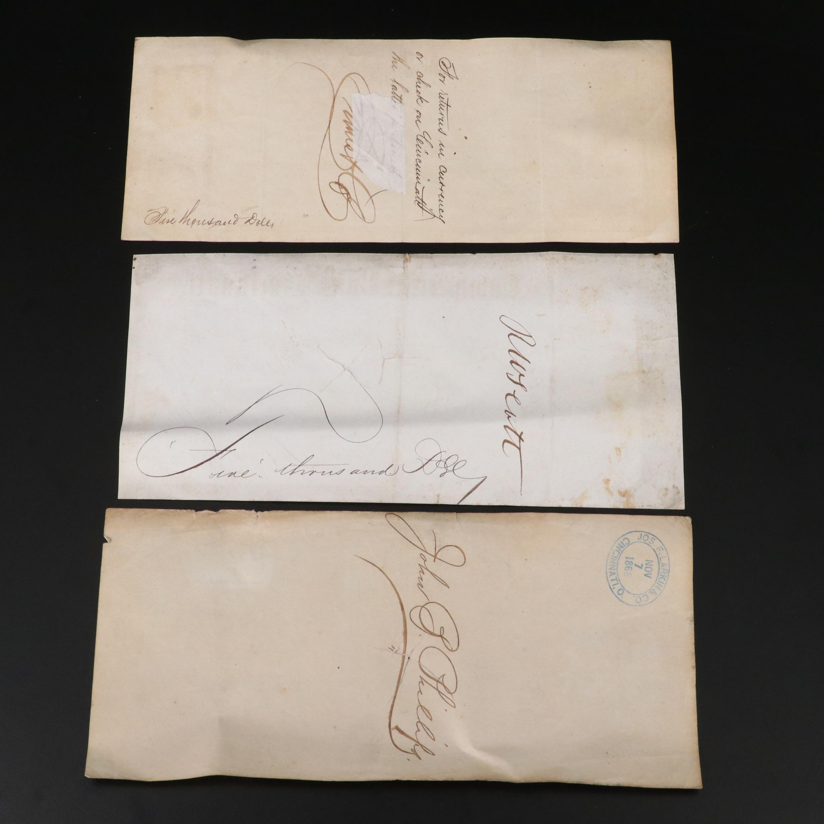 Group of Eight 19th Century Cancelled Checks from Cincinnati/Covington