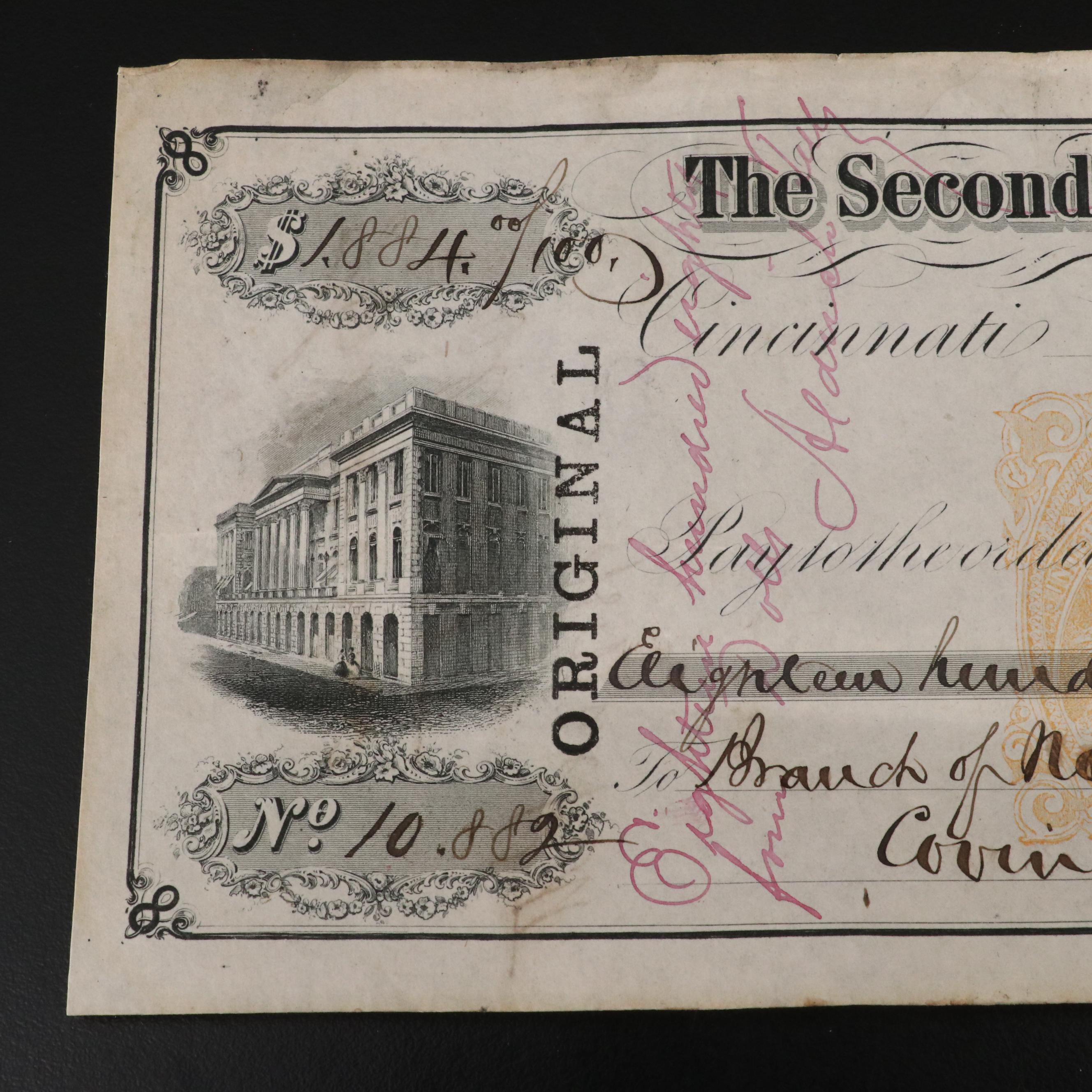 Group of Eight 19th Century Cancelled Checks from Cincinnati/Covington