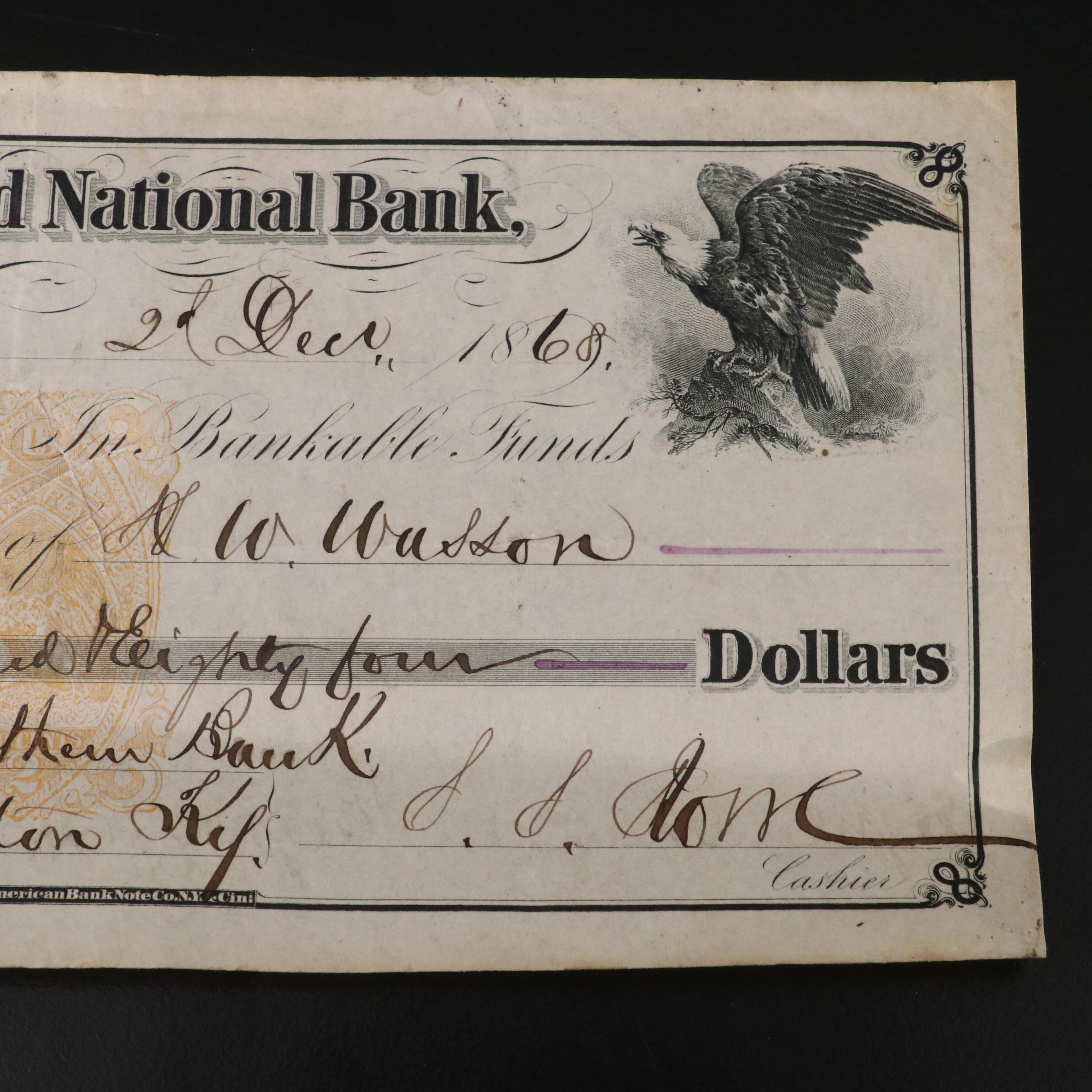 Group of Eight 19th Century Cancelled Checks from Cincinnati/Covington