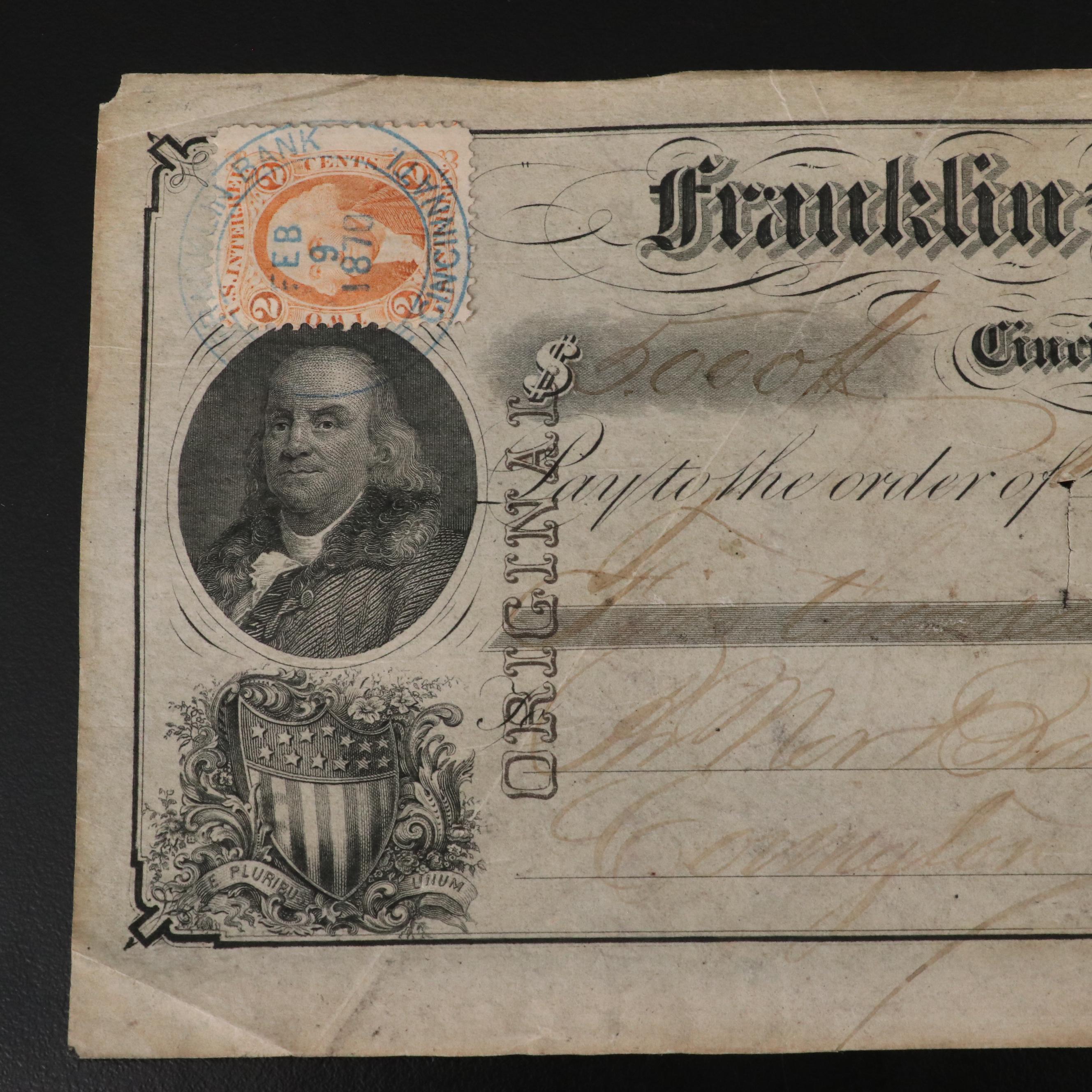 Group of Eight 19th Century Cancelled Checks from Cincinnati/Covington