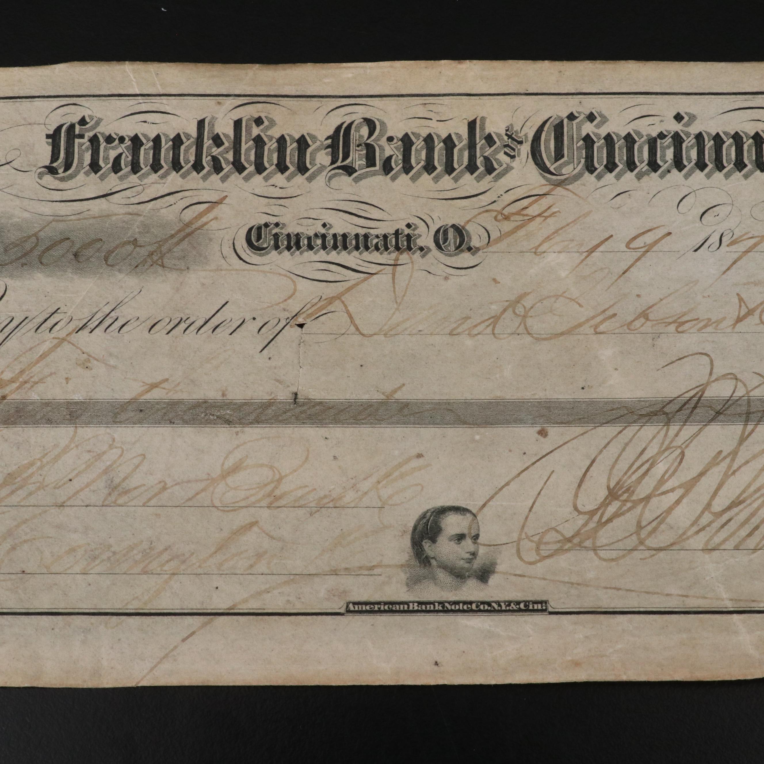 Group of Eight 19th Century Cancelled Checks from Cincinnati/Covington