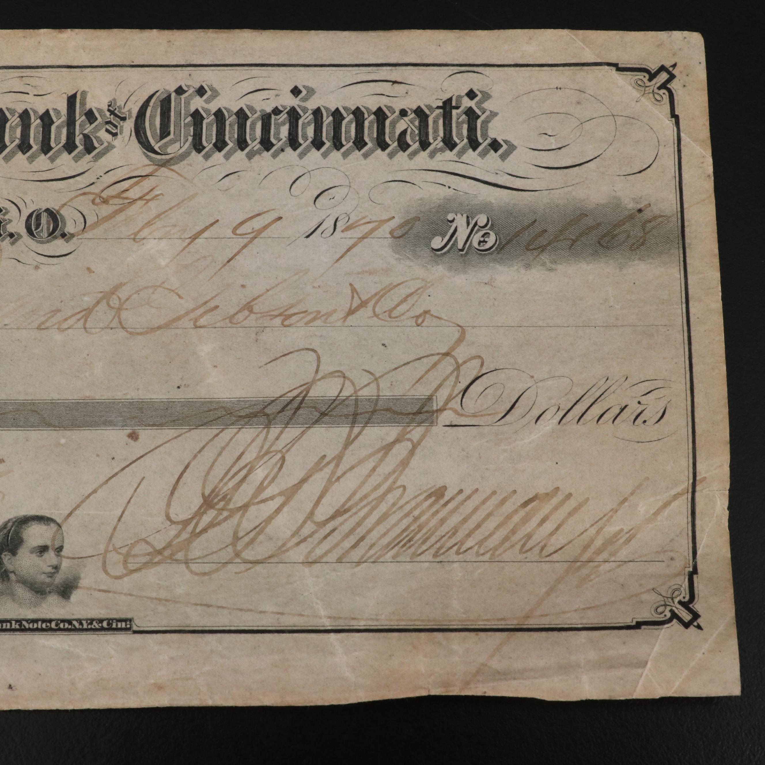 Group of Eight 19th Century Cancelled Checks from Cincinnati/Covington