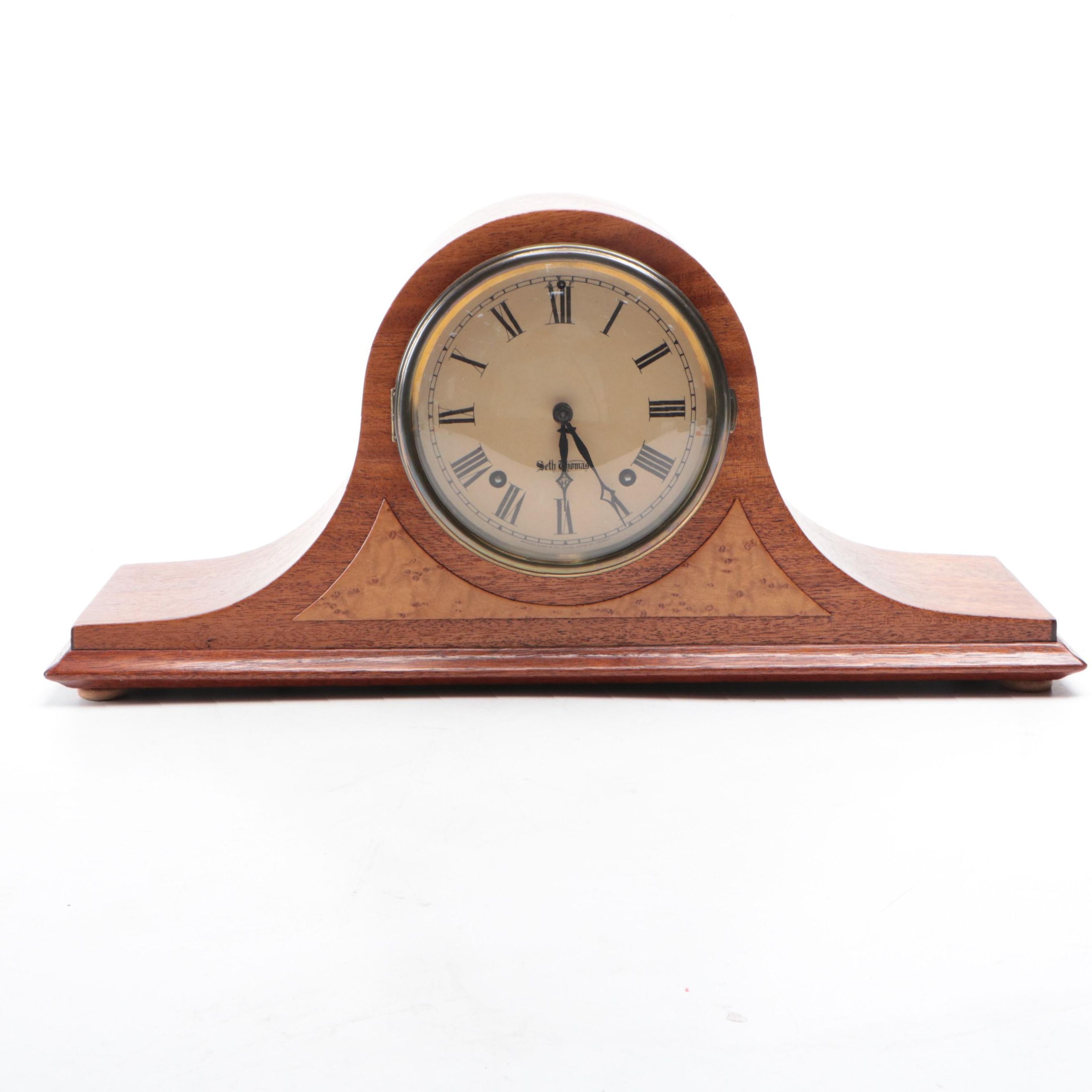 Seth Thomas Wooden 8-Day Tambour Mantel Clock, Mid-20th Century