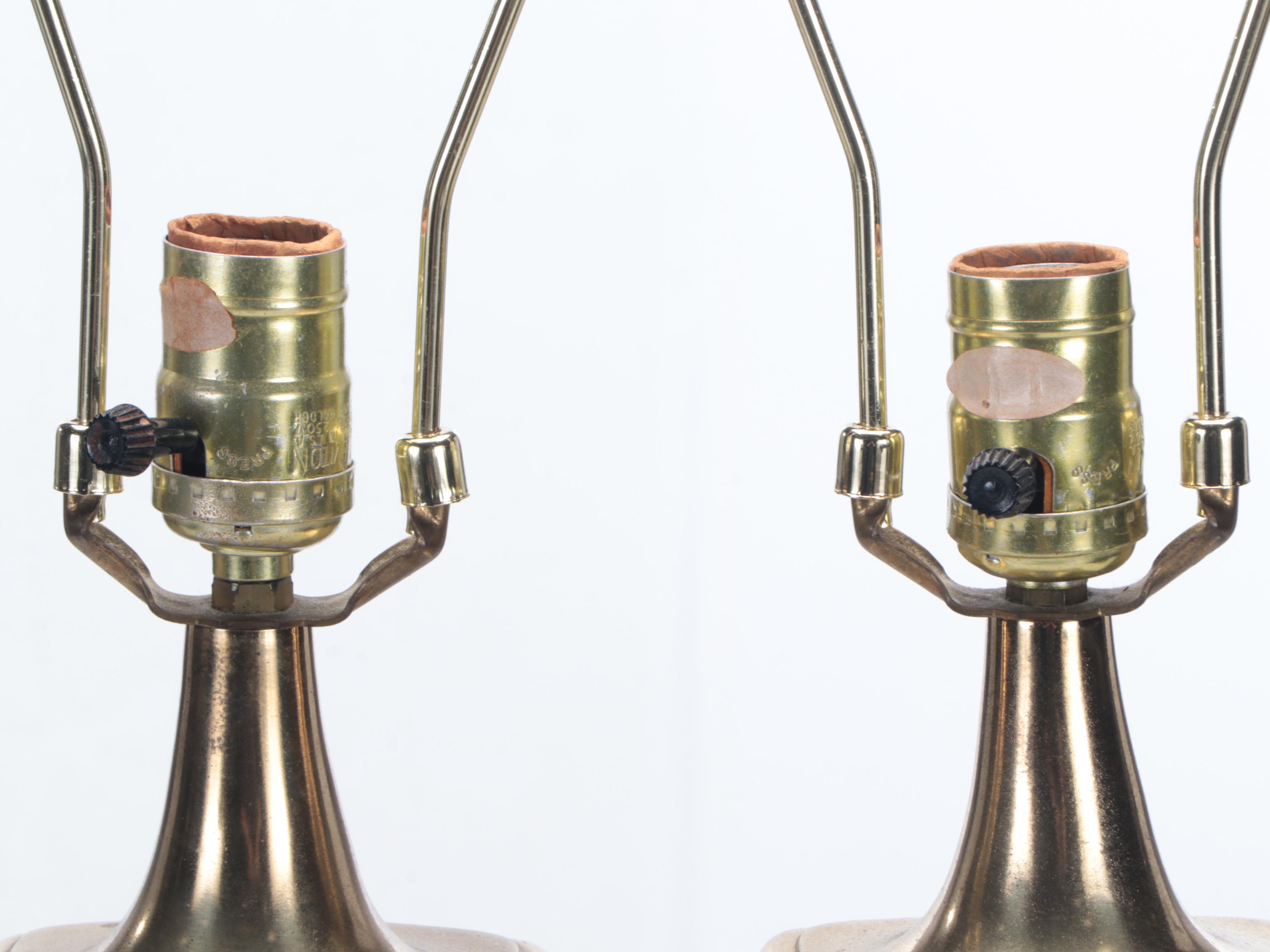 Dresden Signed Cut Crystal Pillar Table Lamps with Black Fabric Shades