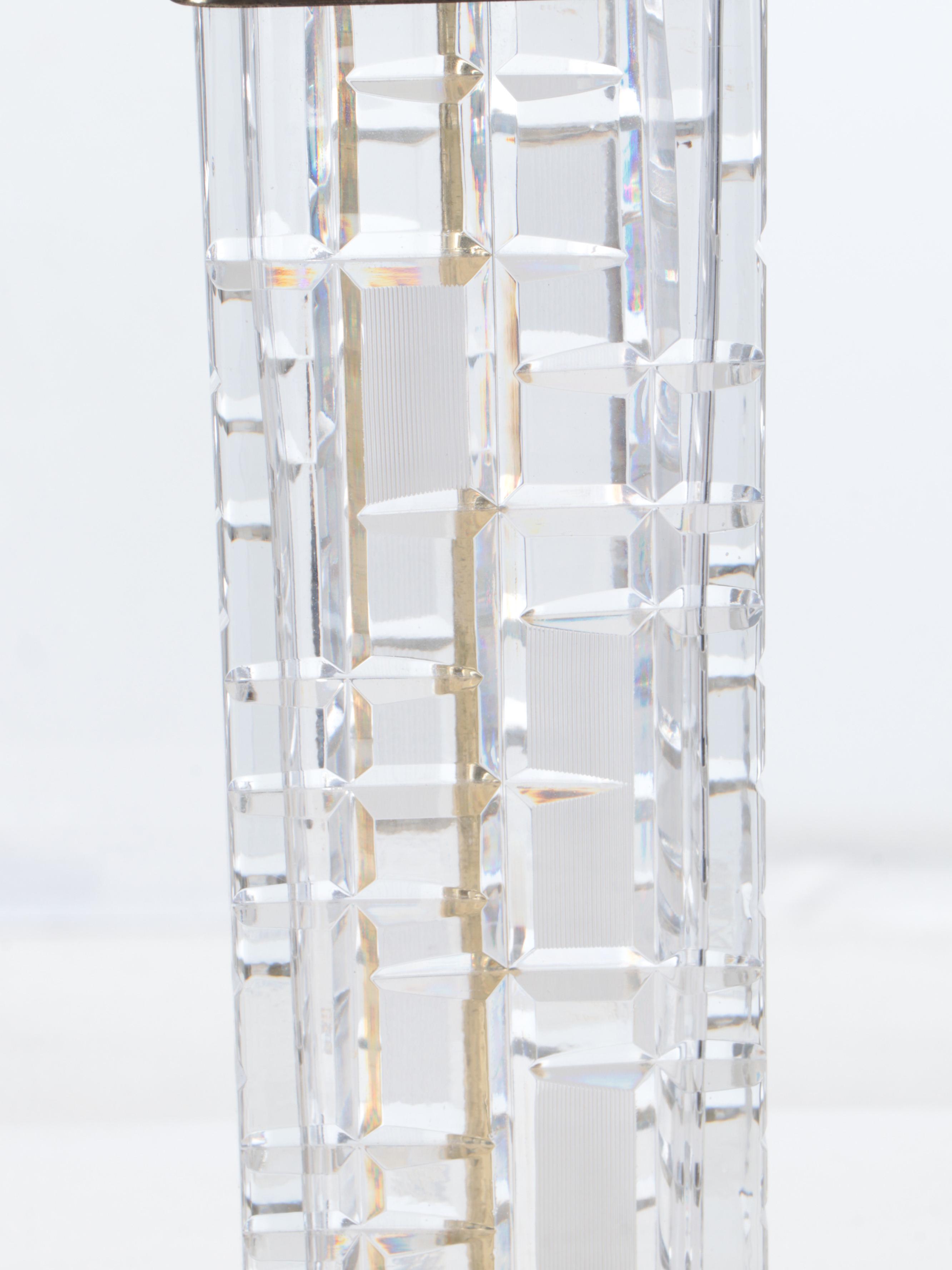 Dresden Signed Cut Crystal Pillar Table Lamps with Black Fabric Shades