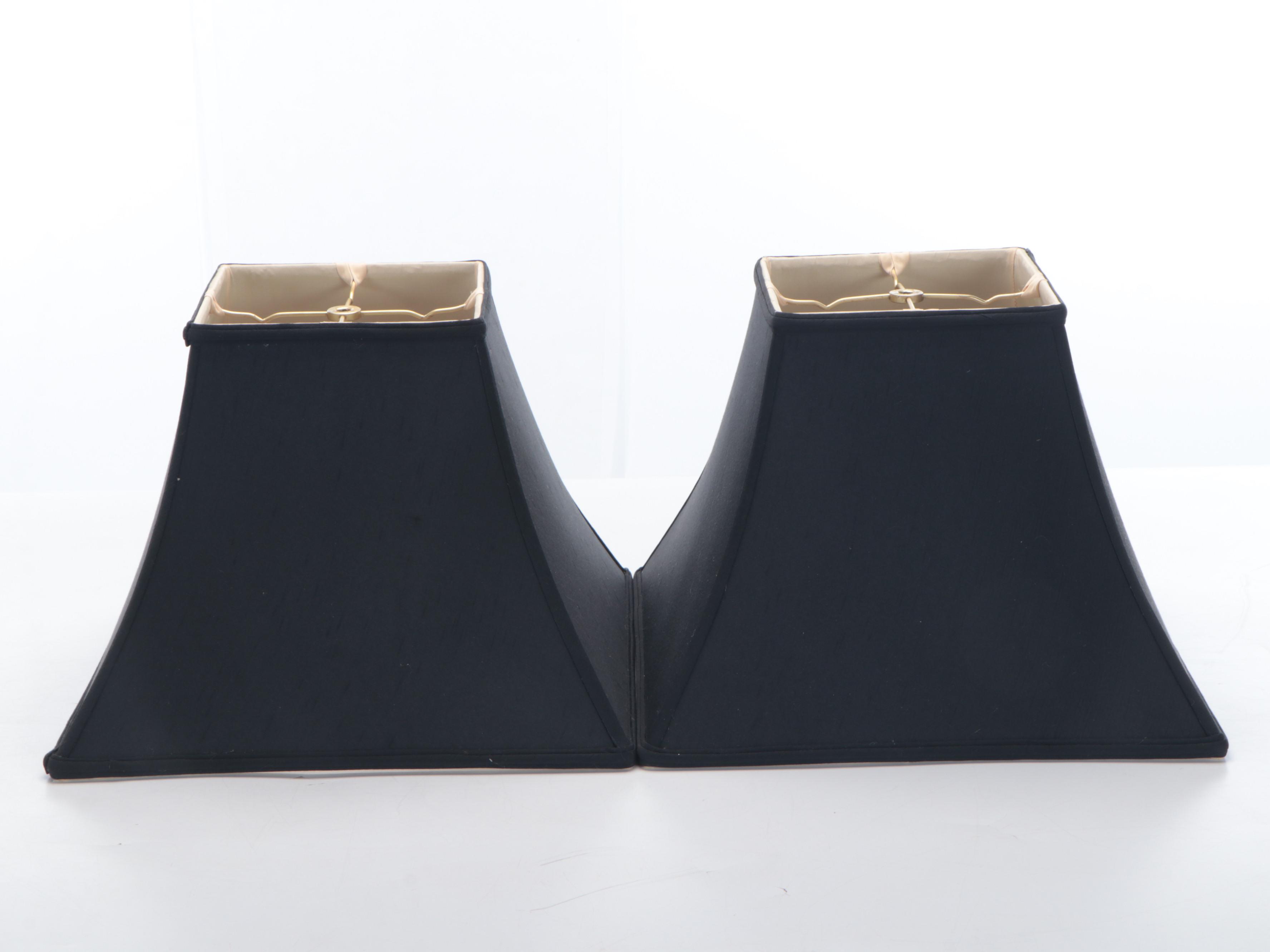 Dresden Signed Cut Crystal Pillar Table Lamps with Black Fabric Shades