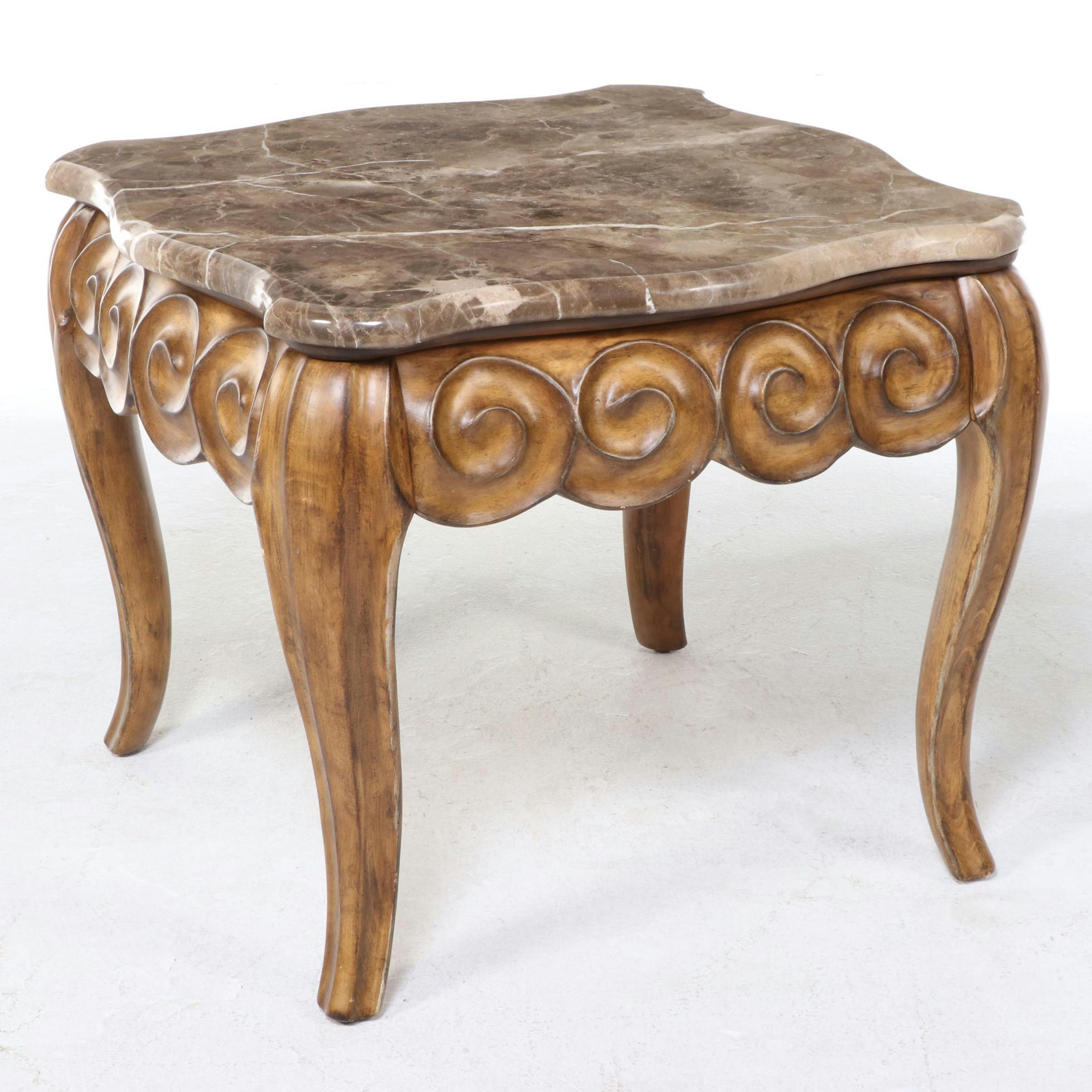 Bernhardt Furniture Rococo Revival Style Marble Top Wood Side Table