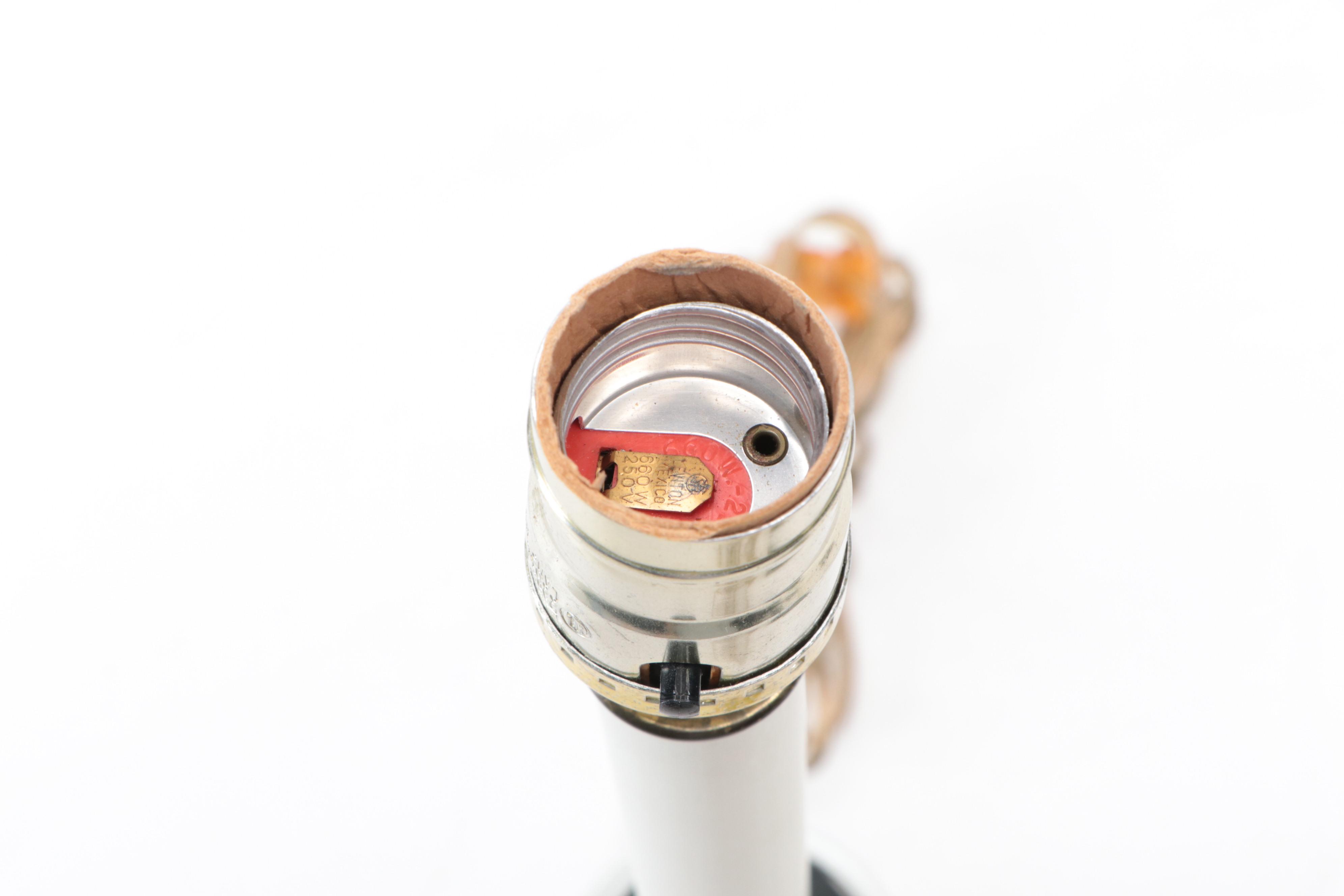 Chinese Porcelain Famille Noire Candlestick Lamps with Shirred Shades