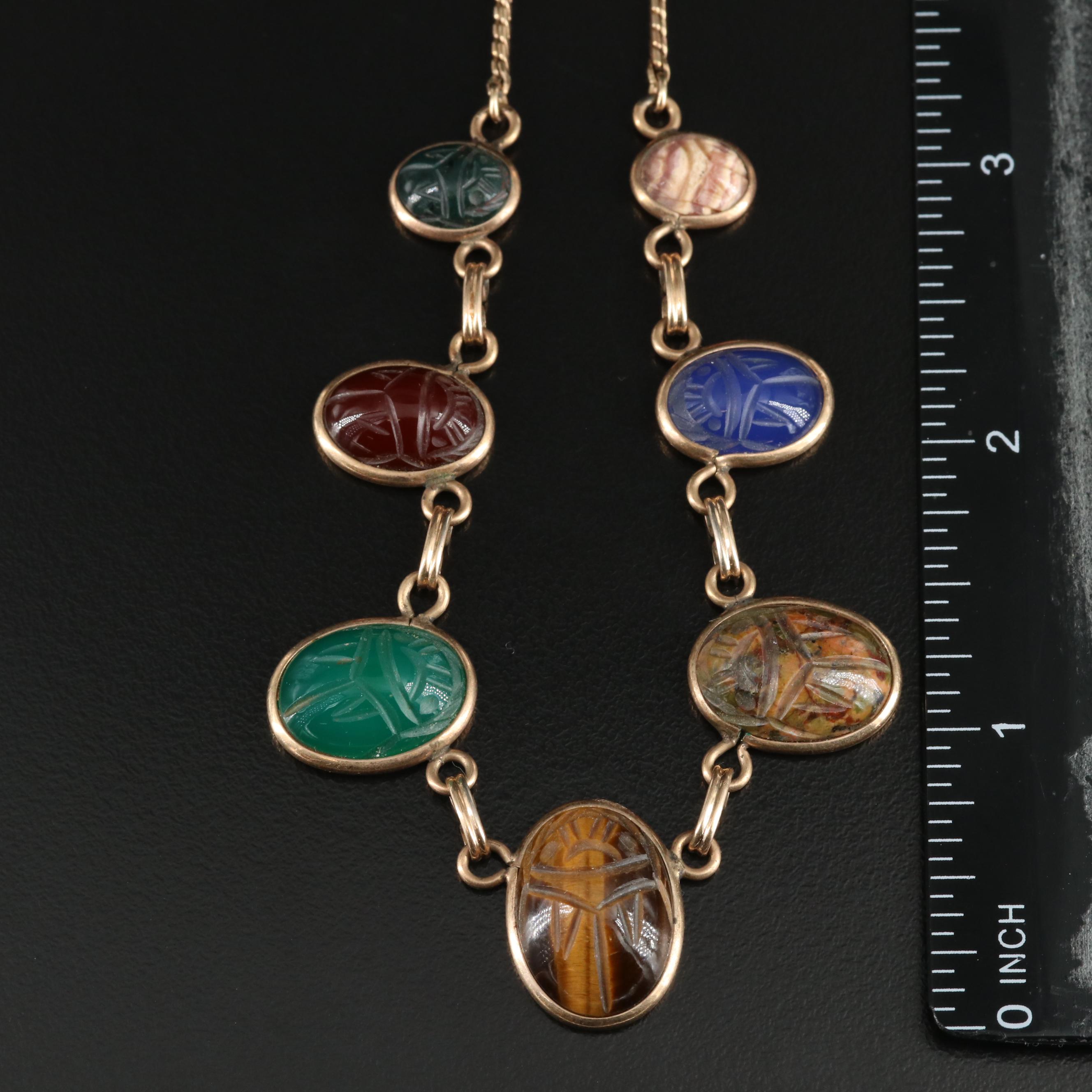 Vintage Gemstone Scarab Necklace and Bracelets Including W.E. Richards