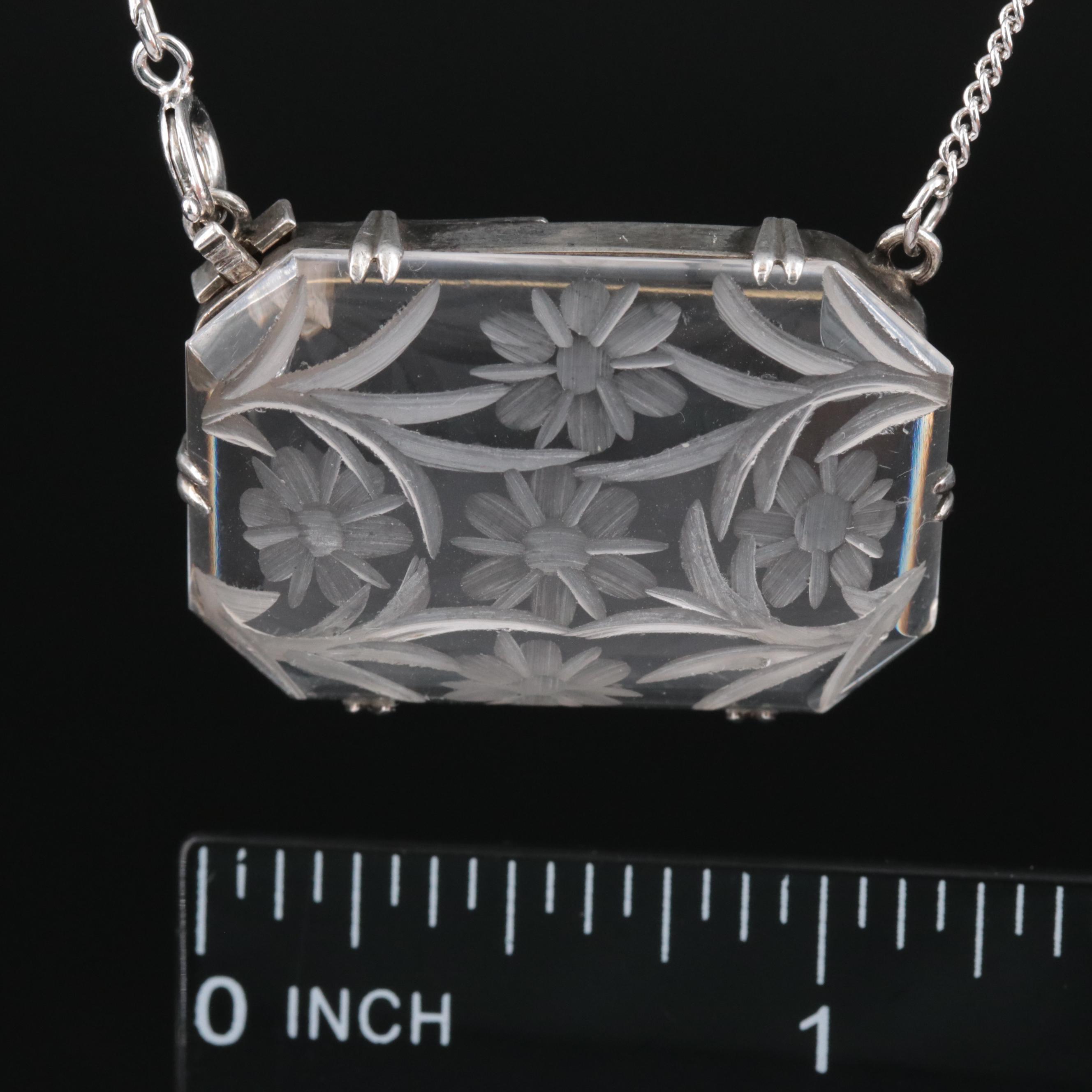 Art Deco Sterling Carved Floral Rock Crystal Necklace