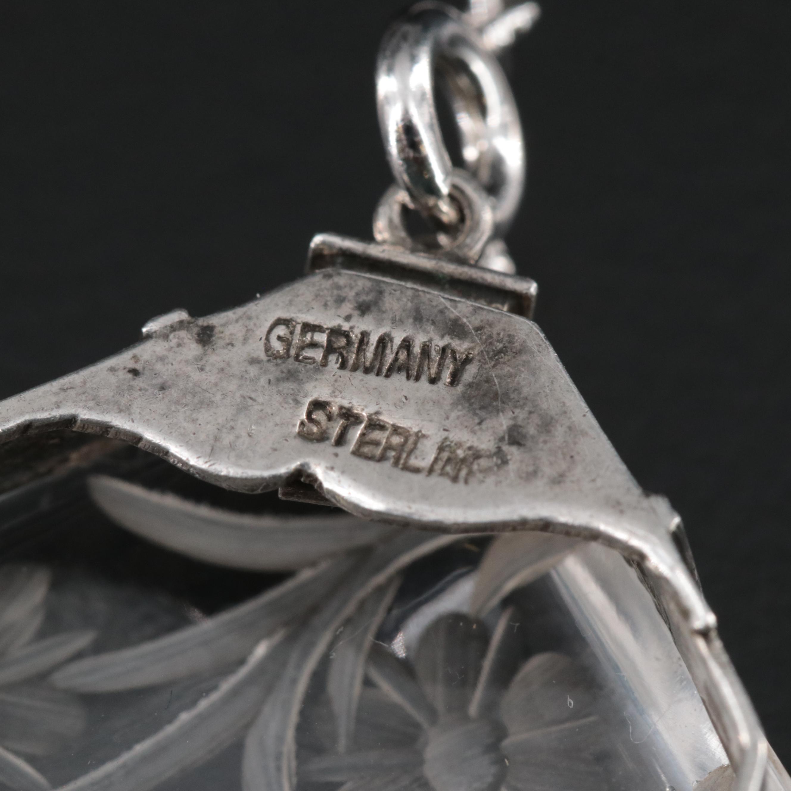 Art Deco Sterling Carved Floral Rock Crystal Necklace