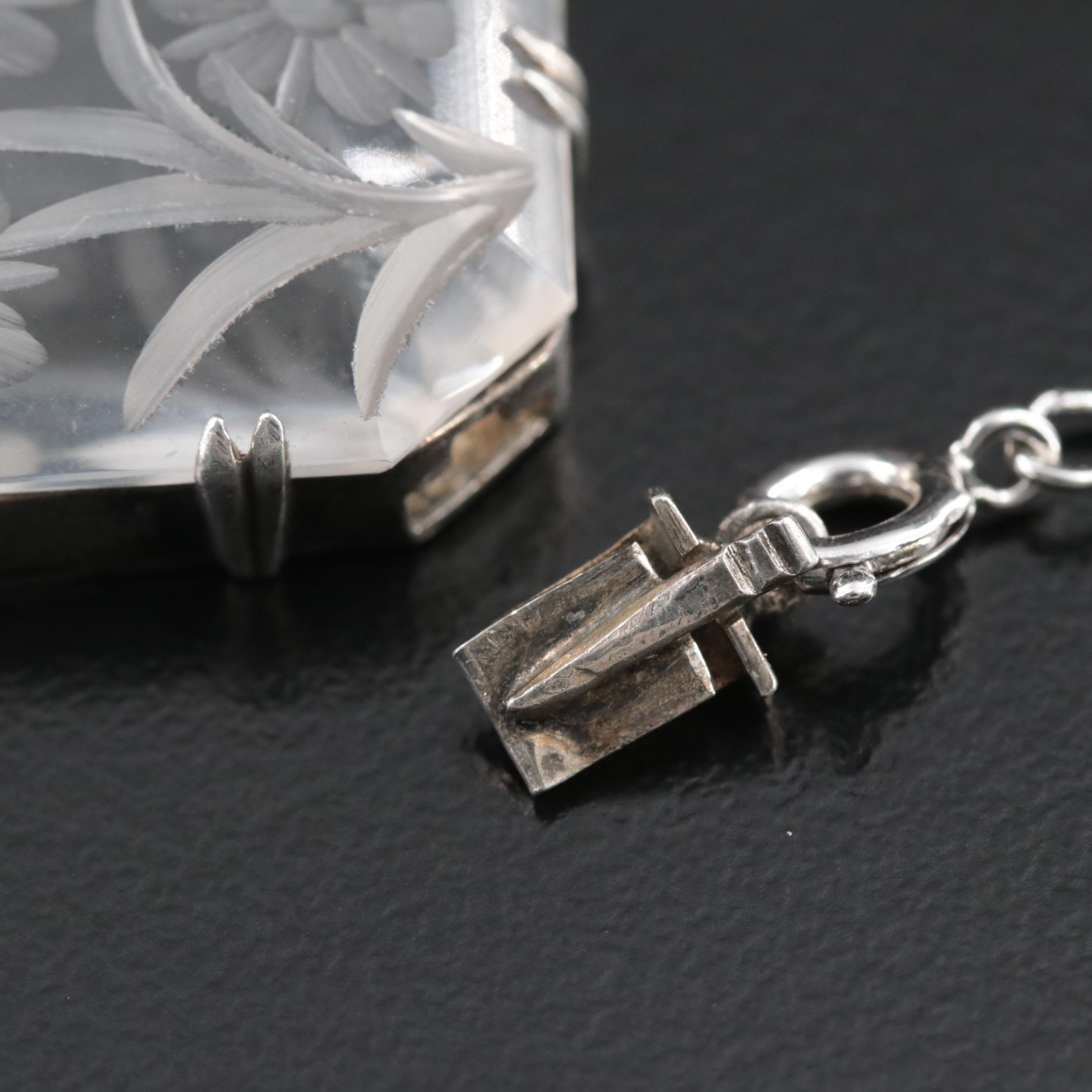 Art Deco Sterling Carved Floral Rock Crystal Necklace