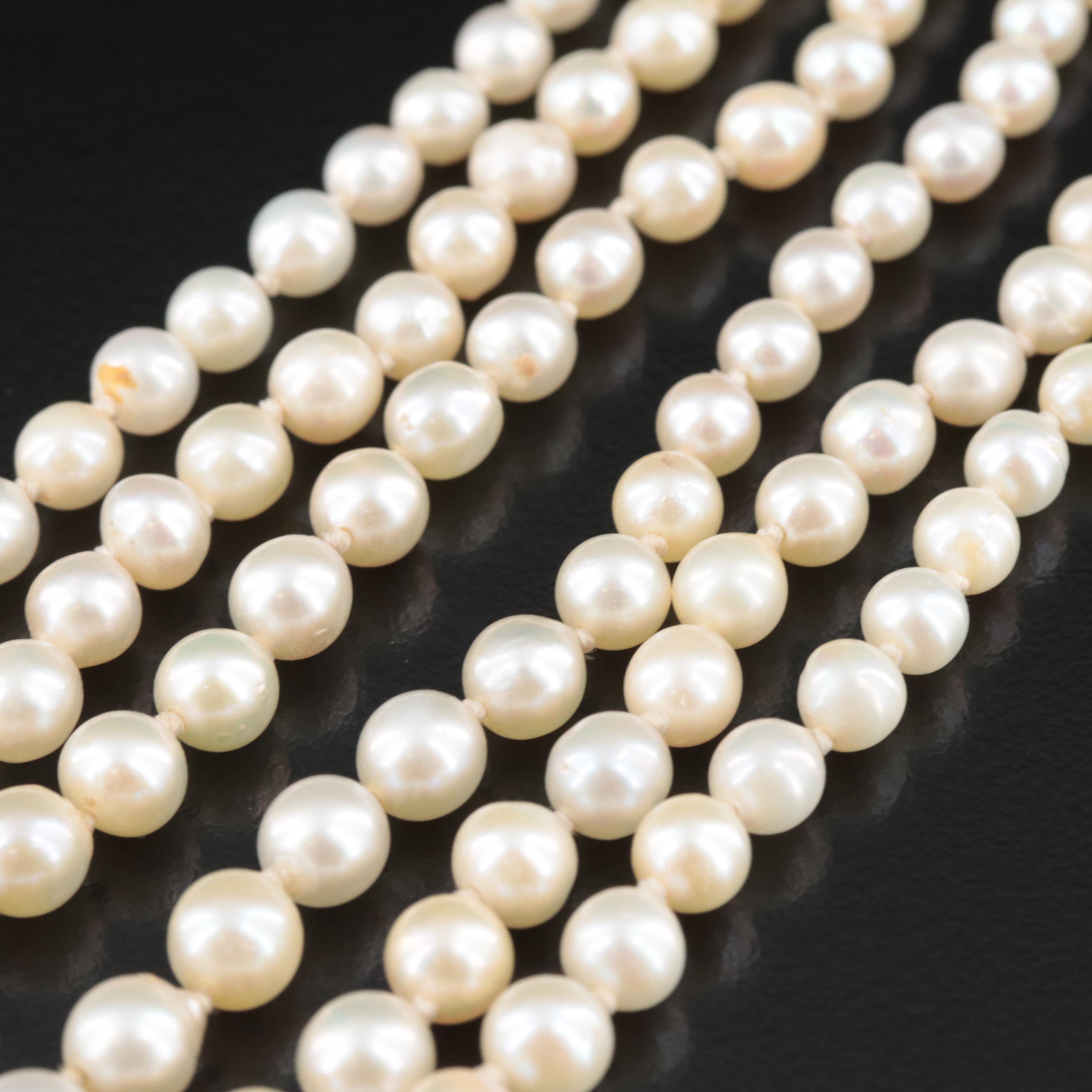 Triple-Strand Graduated Pearl Necklace with 14K Clasp