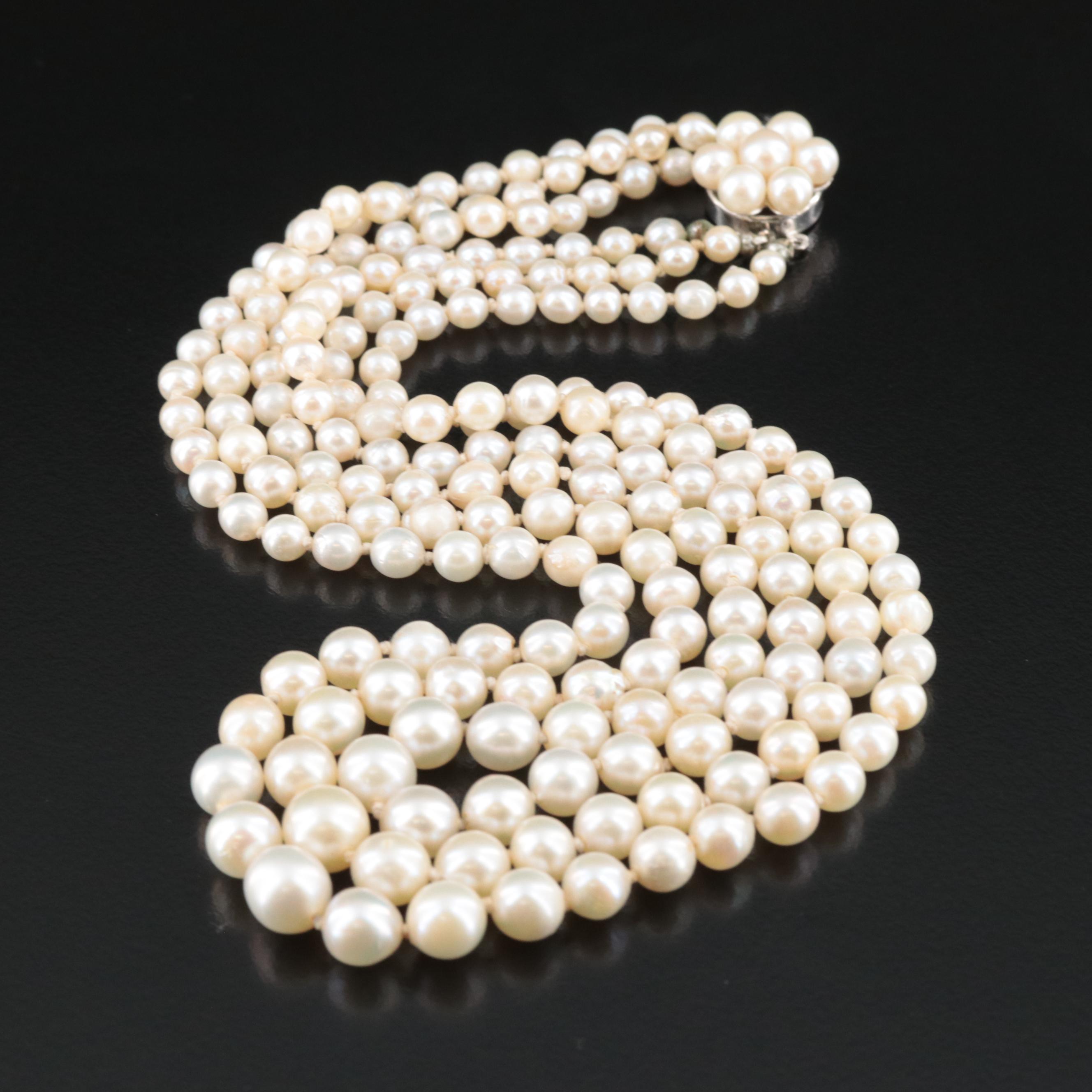 Triple-Strand Graduated Pearl Necklace with 14K Clasp