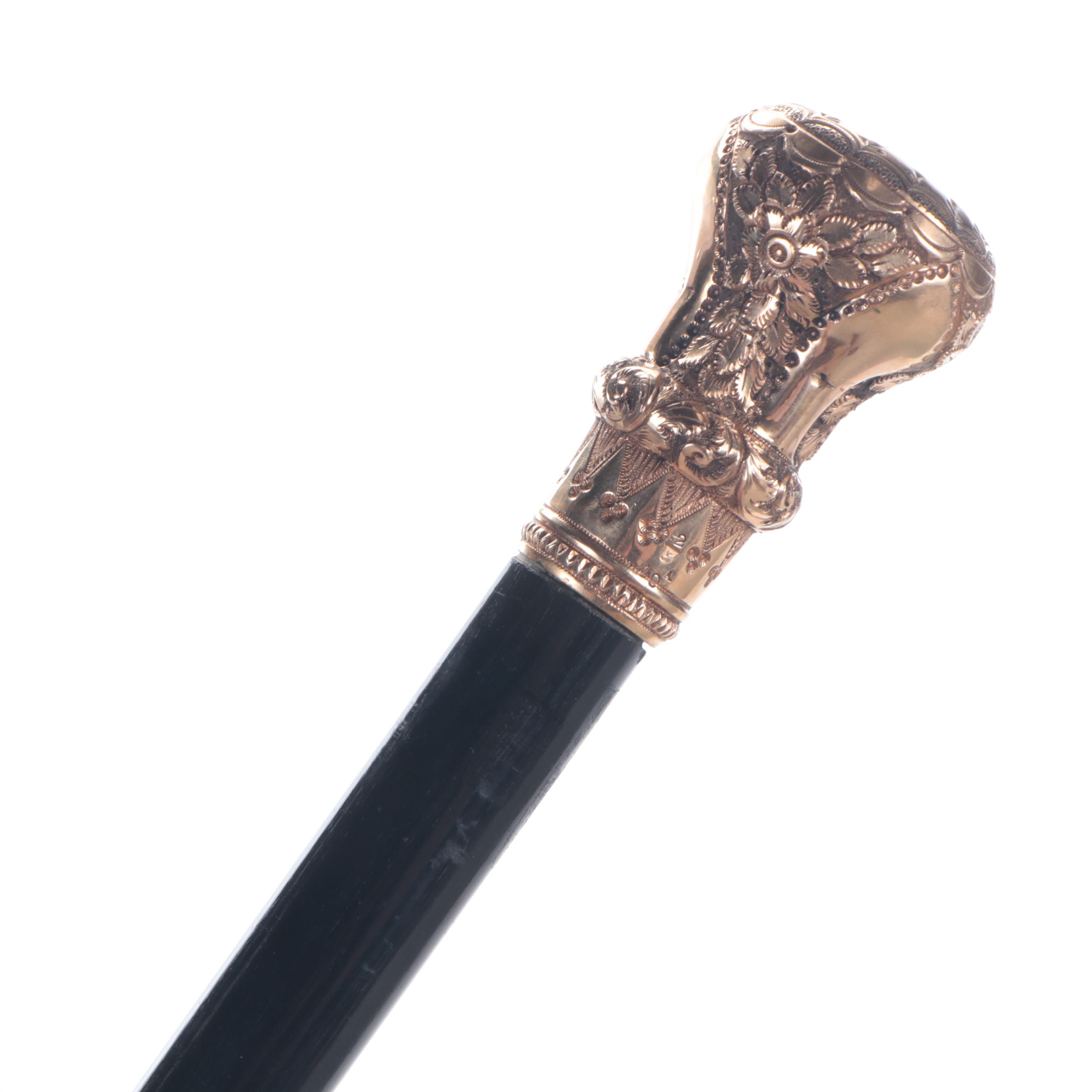 Victorian Walking Cane with 10K Embossed Gold Filled Cap, Late 19th C.
