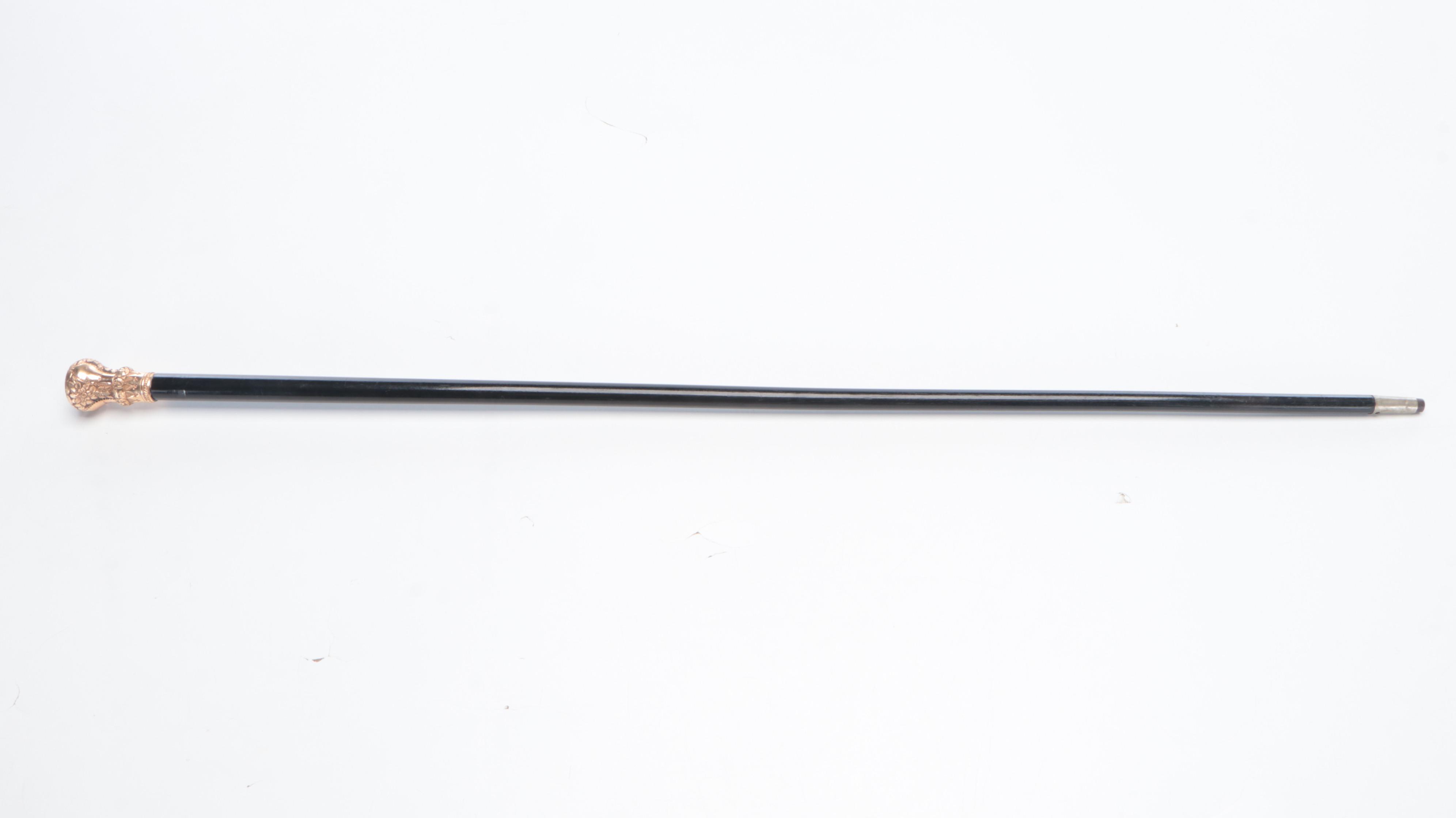 Victorian Walking Cane with 10K Embossed Gold Filled Cap, Late 19th C.