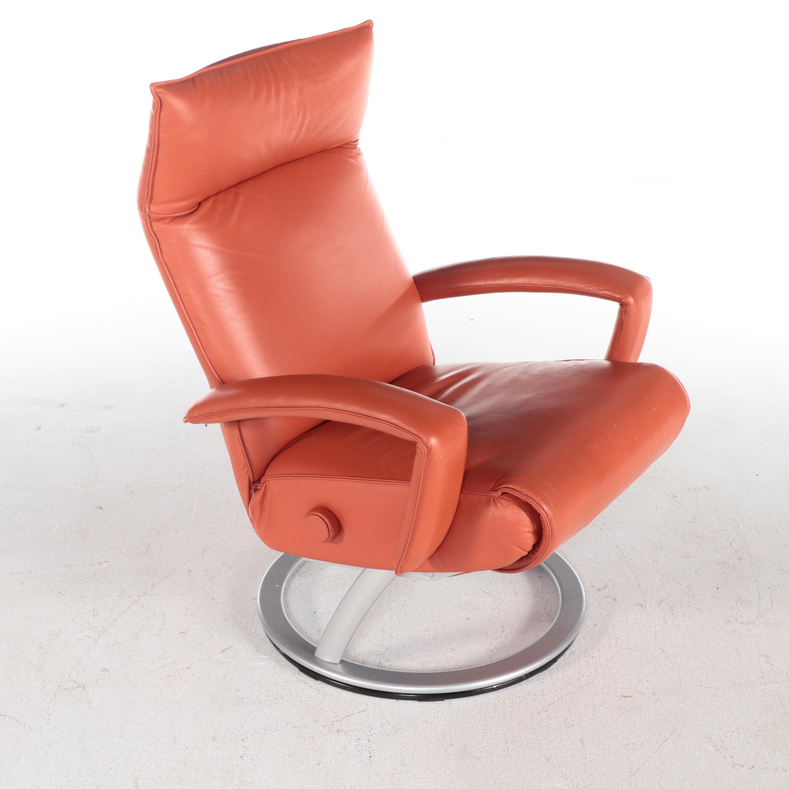 Lafer Modernist Style Leather Swivel Recliner