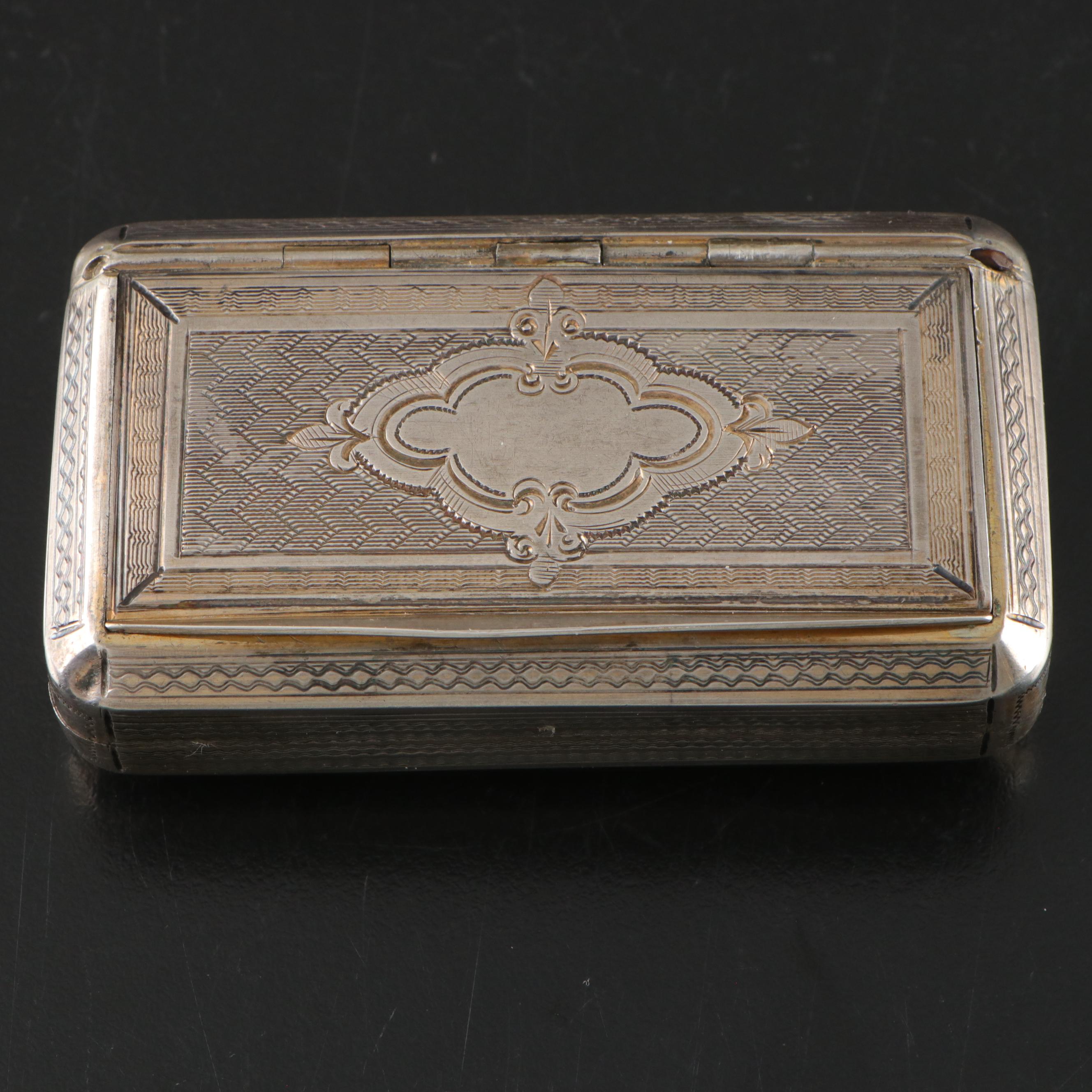 French Engraved 800 Silver Snuff Box, Late 19th C.