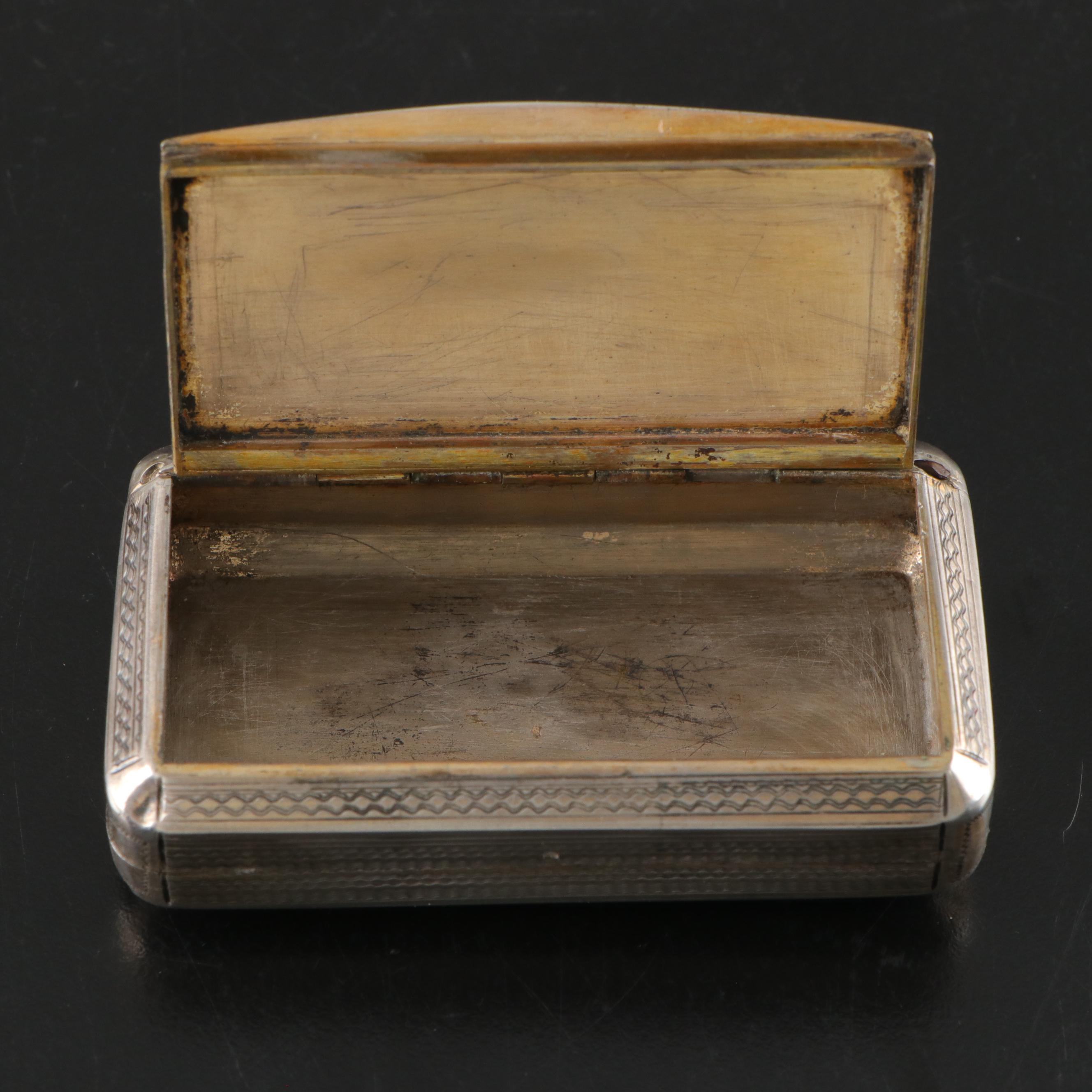 French Engraved 800 Silver Snuff Box, Late 19th C.