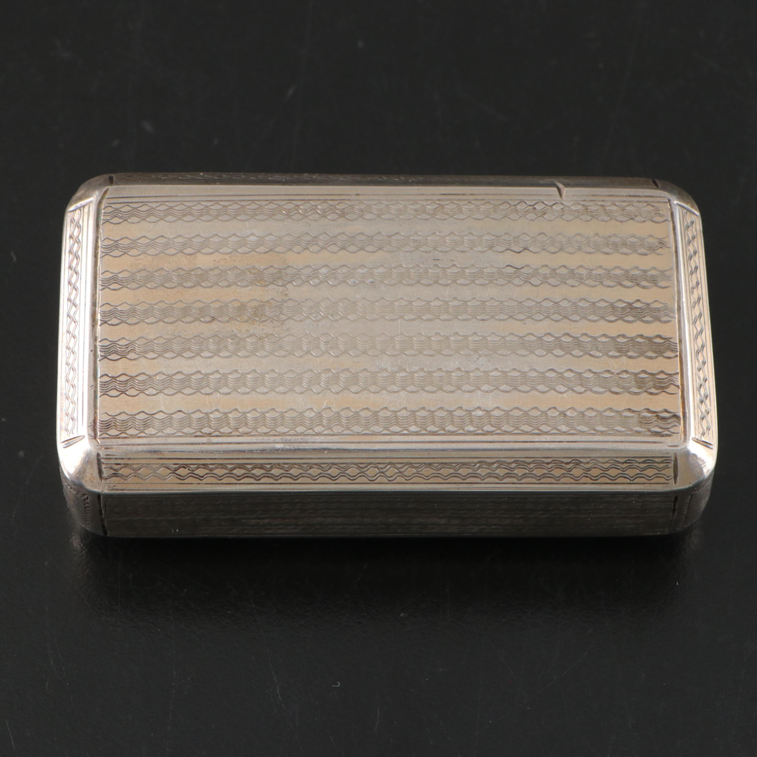 French Engraved 800 Silver Snuff Box, Late 19th C.