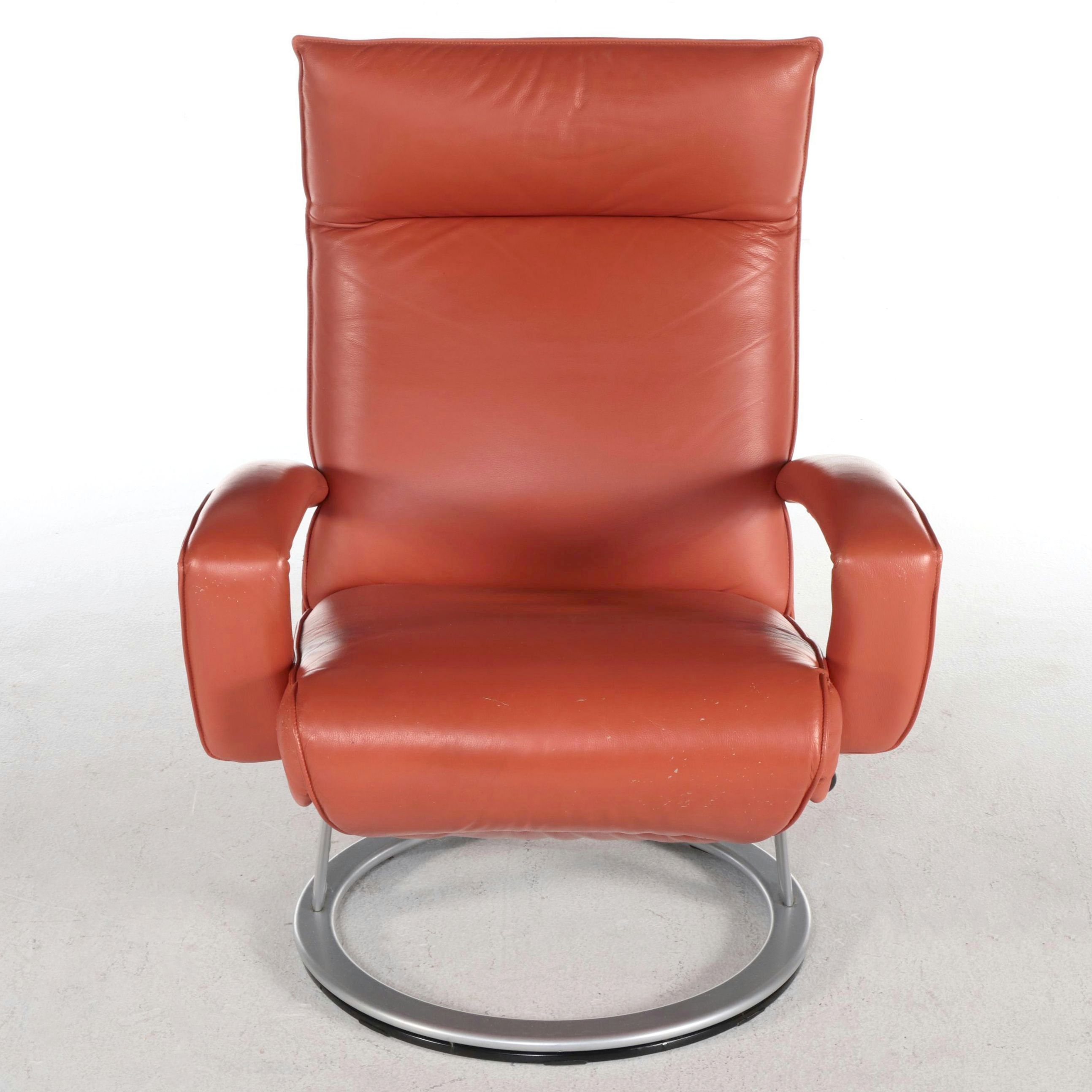 Lafer Modernist Style Leather Swivel Recliner