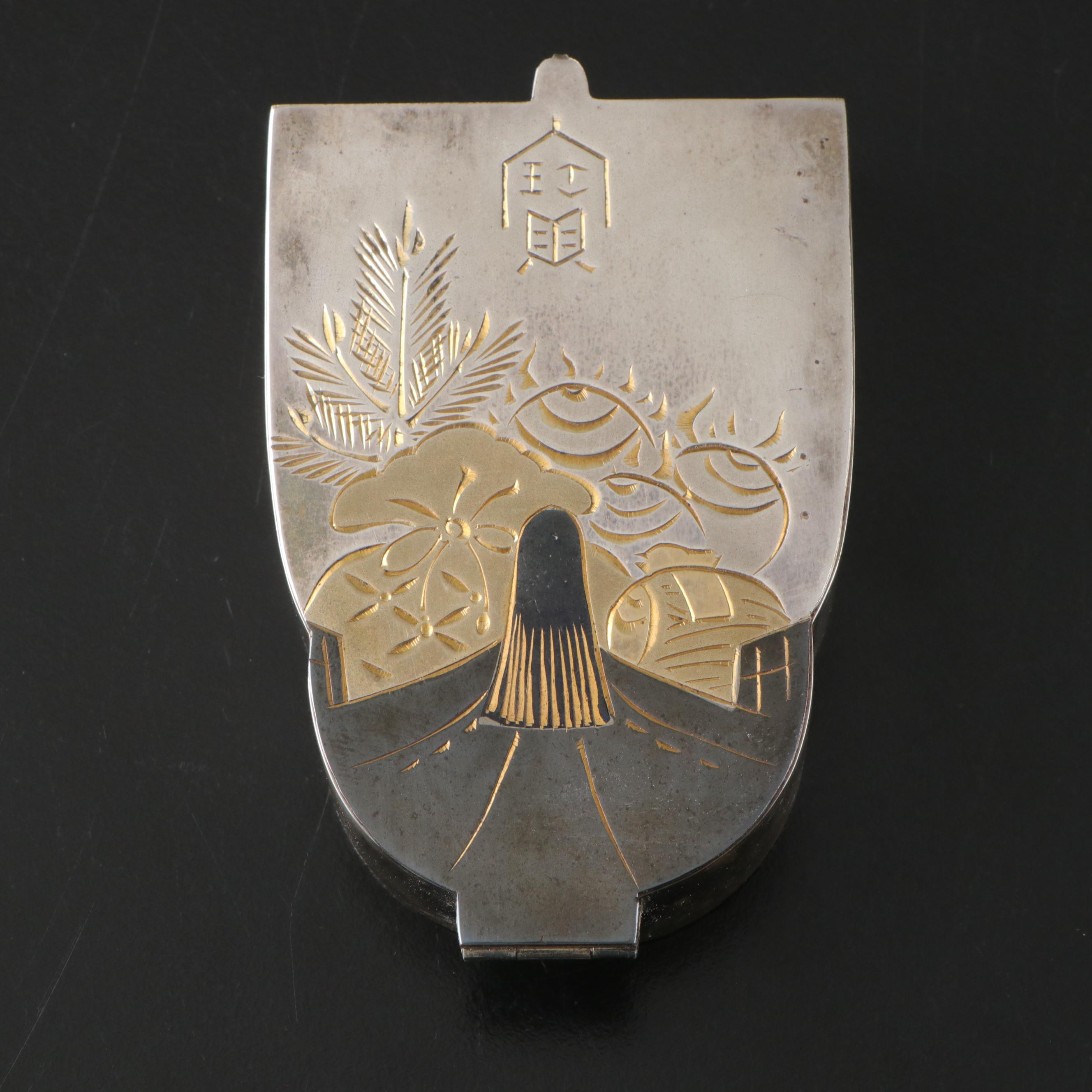 Japanese Silver Souvenir Compact with Presentation Case, 1932