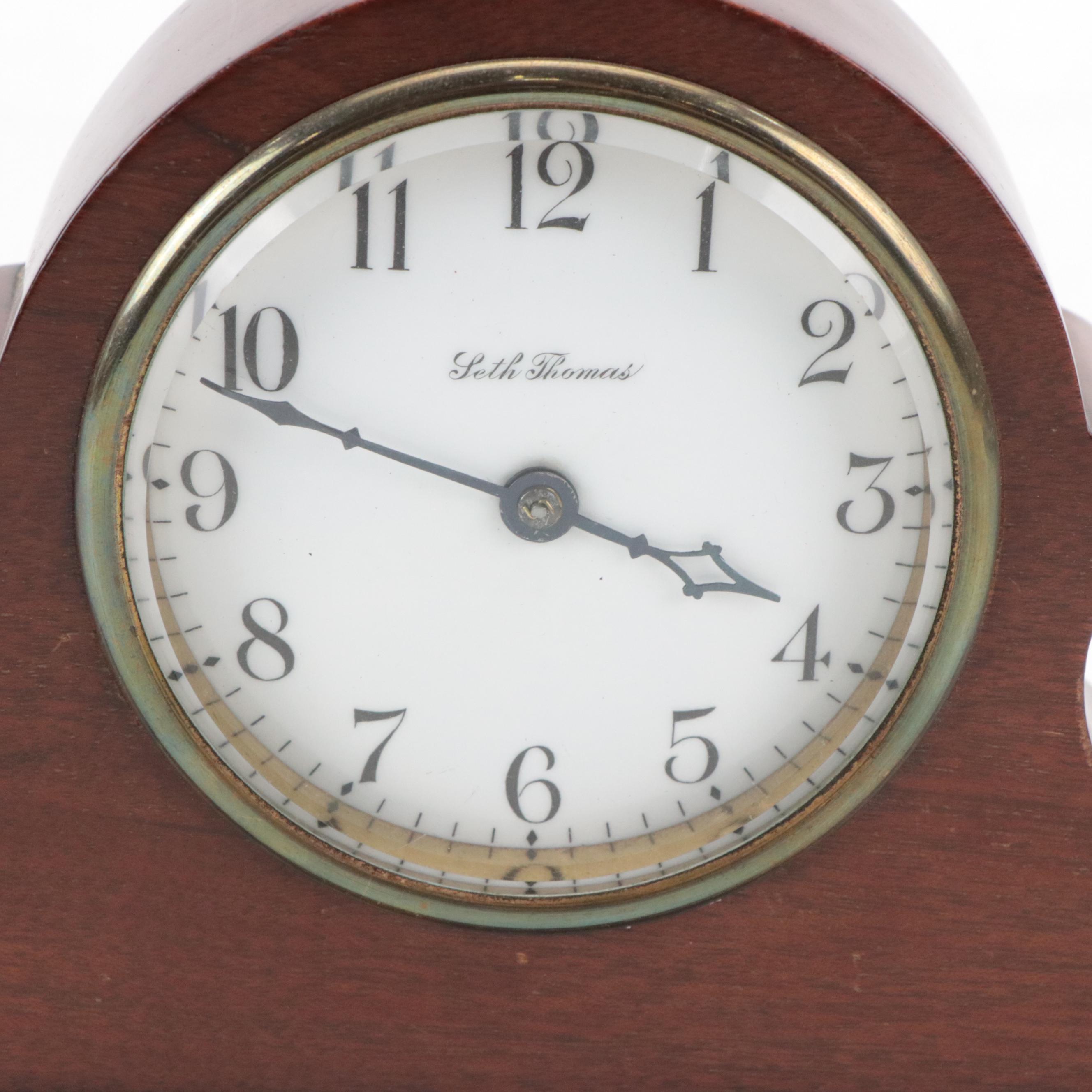 Seth Thomas Wood Tambour Mantel Clock, 20th Century