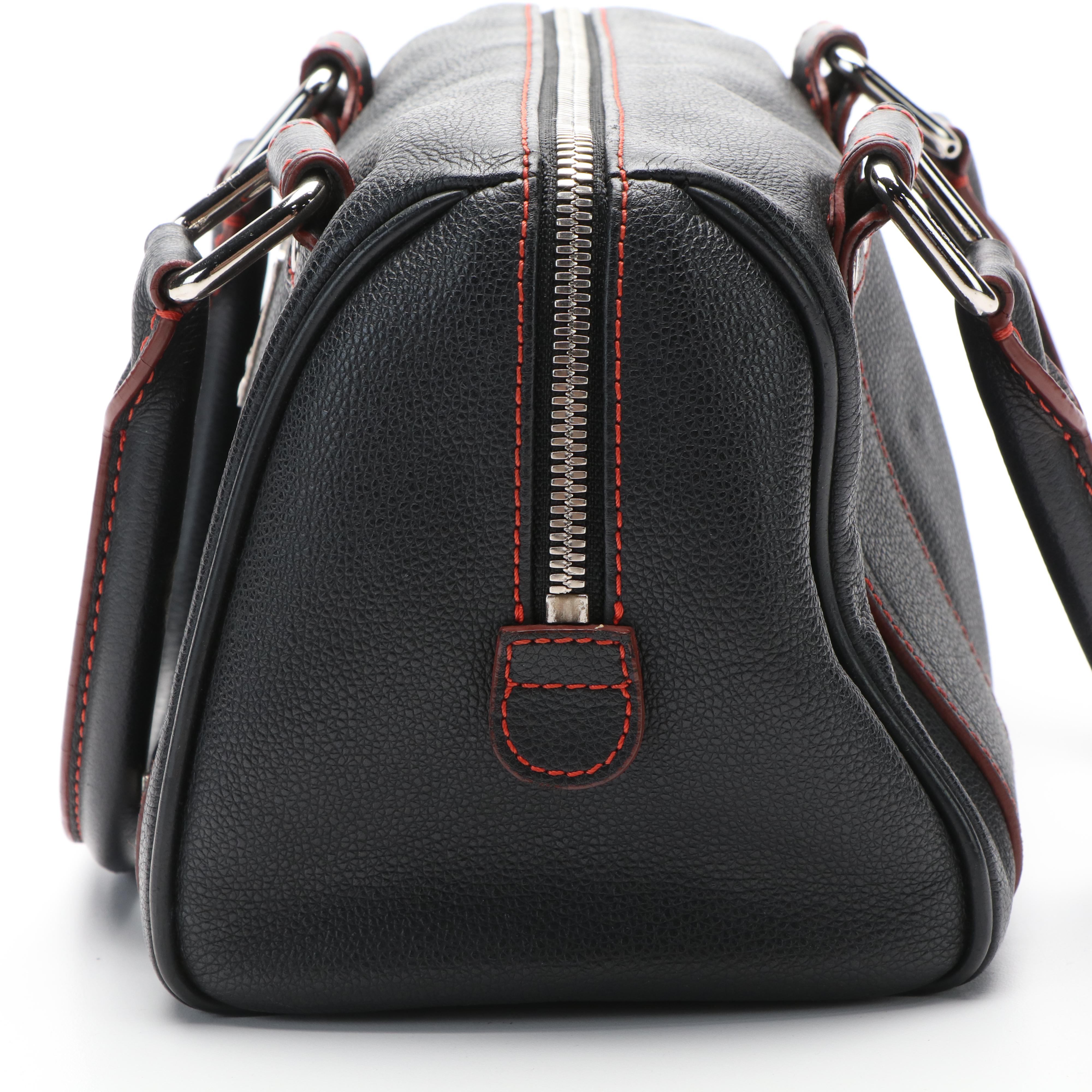 MCM Studded Logo Mini Boston Bag in Black Leather