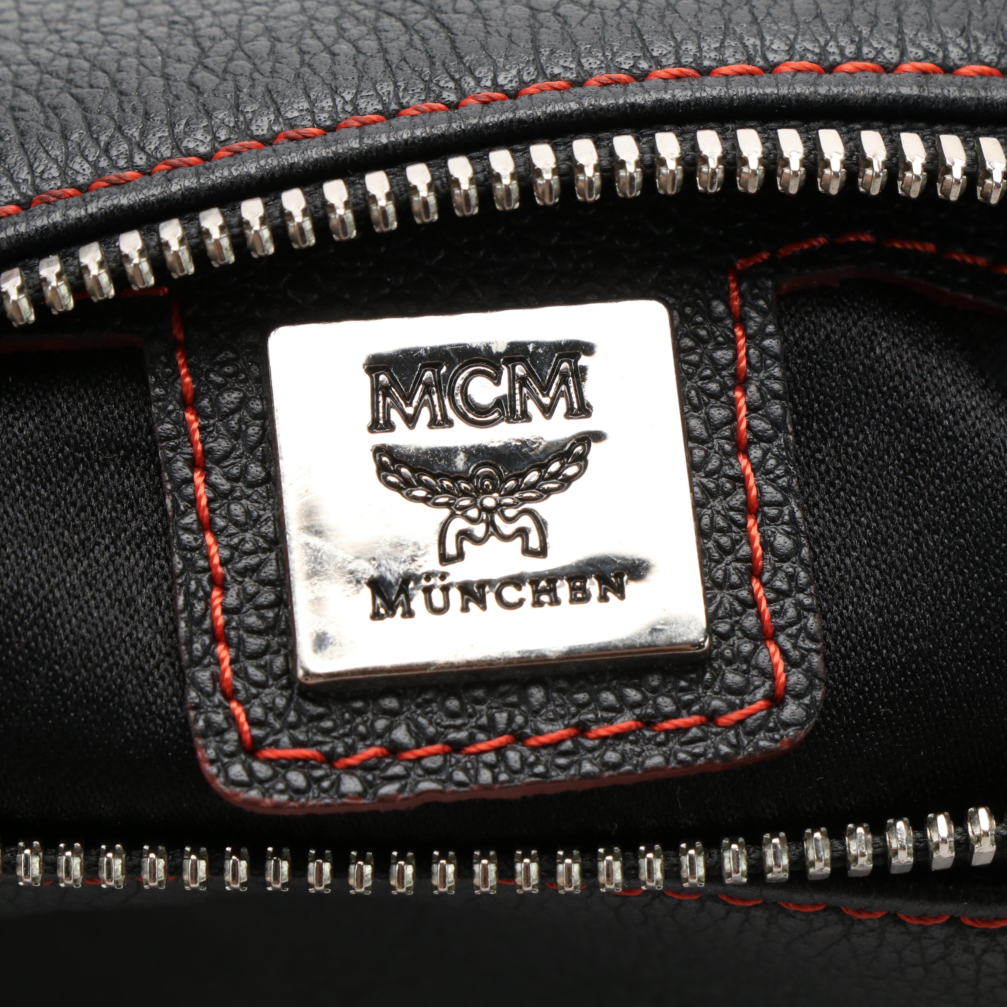 MCM Studded Logo Mini Boston Bag in Black Leather