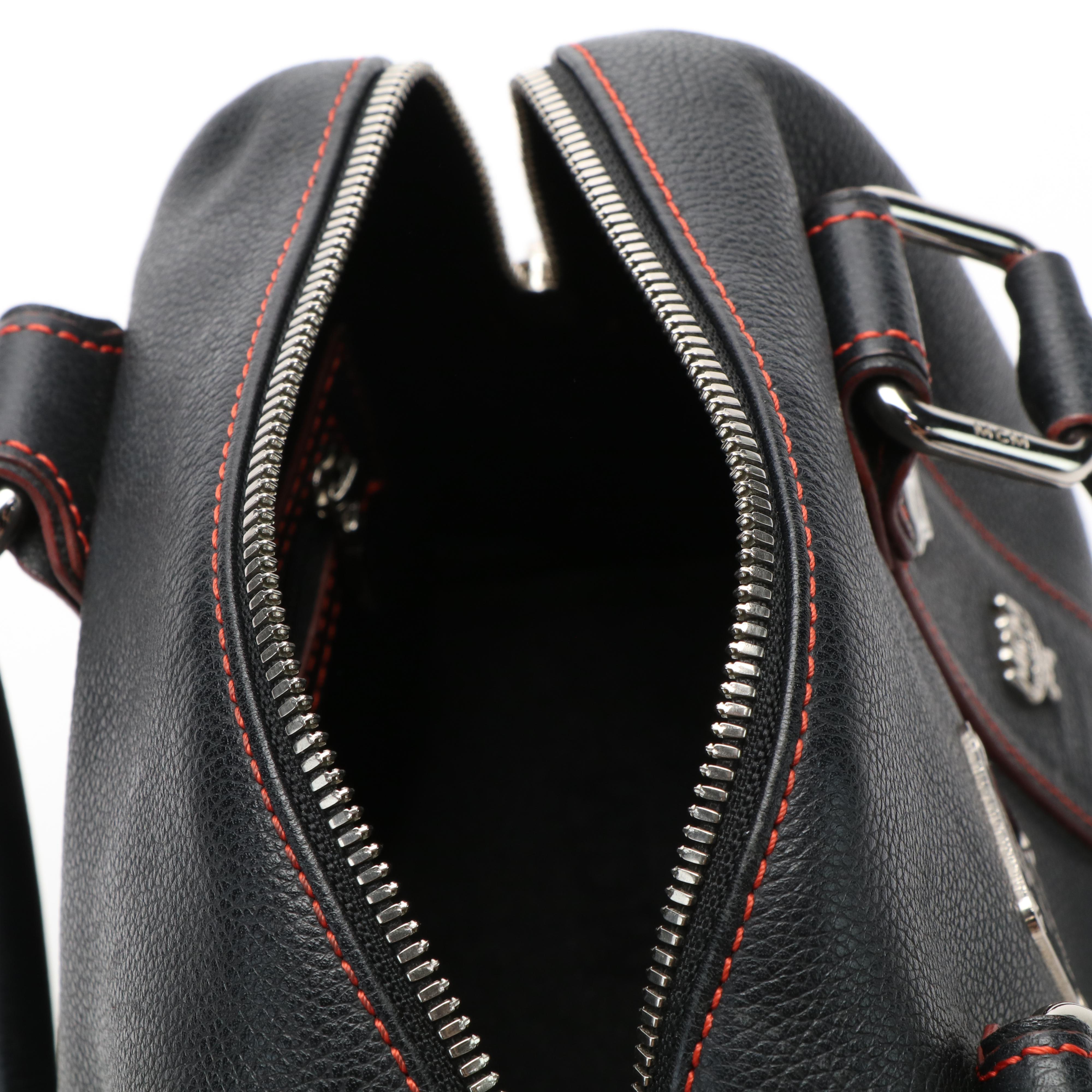 MCM Studded Logo Mini Boston Bag in Black Leather