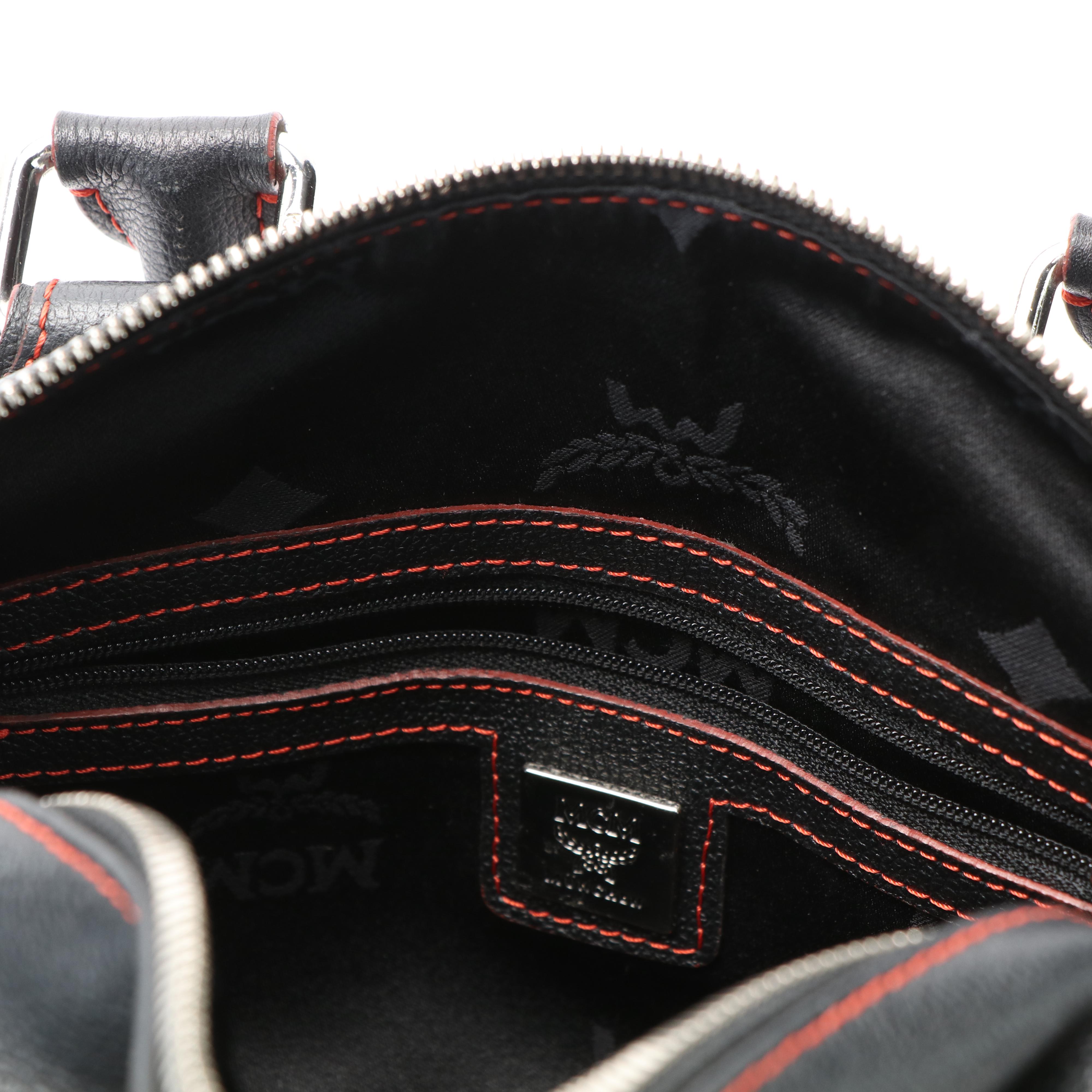 MCM Studded Logo Mini Boston Bag in Black Leather