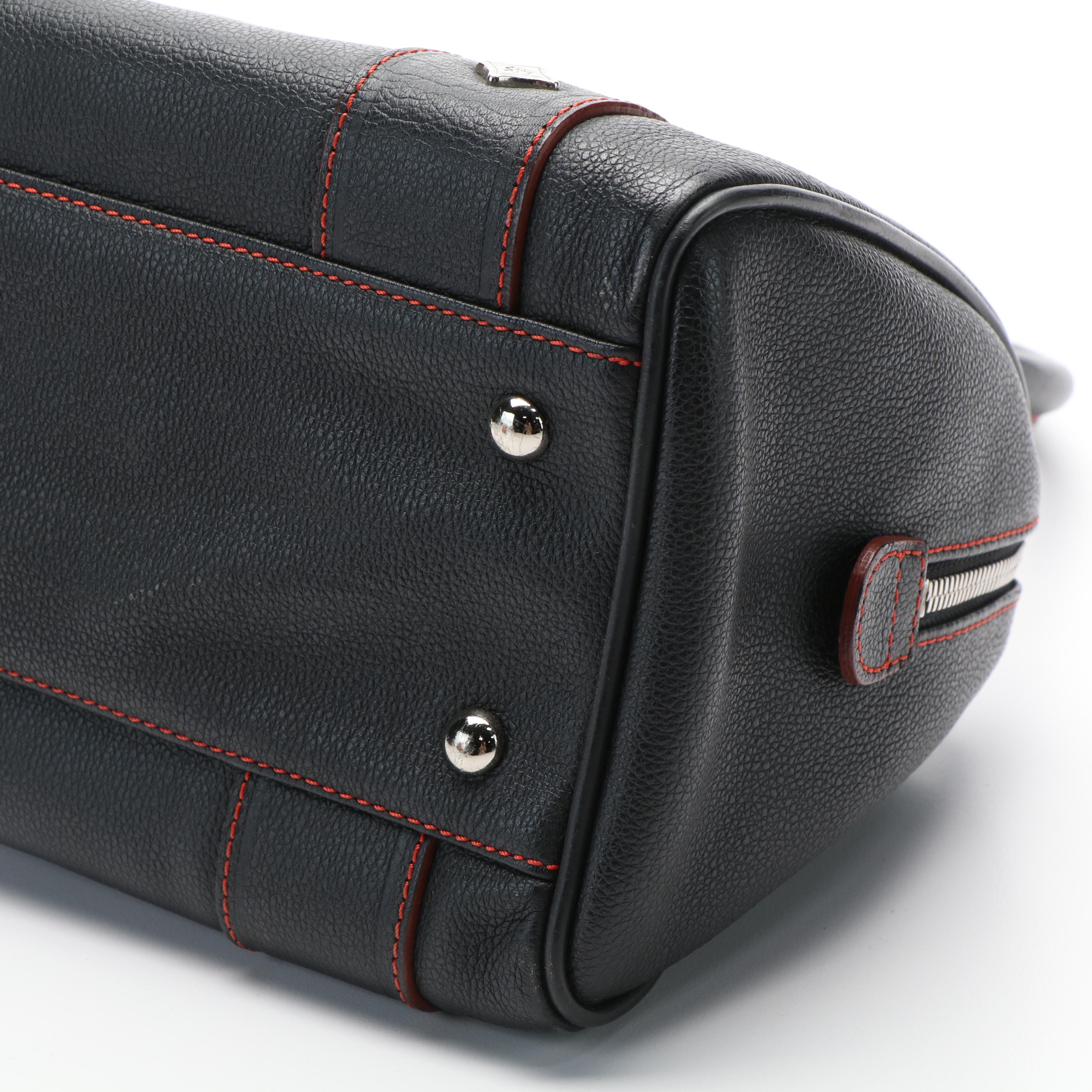 MCM Studded Logo Mini Boston Bag in Black Leather