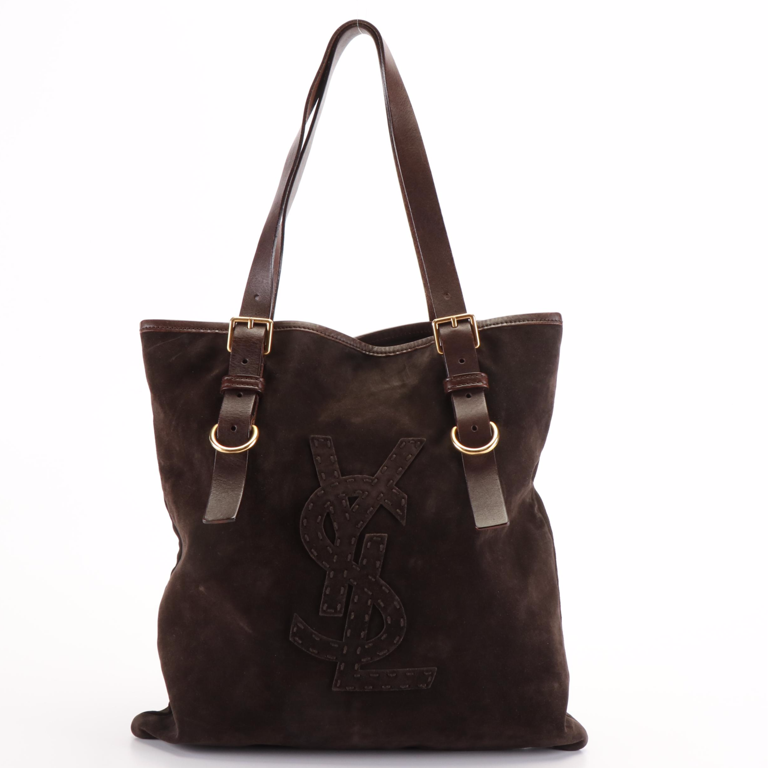 Yves Saint Laurent Monogram Tote Bag in Brown Suede
