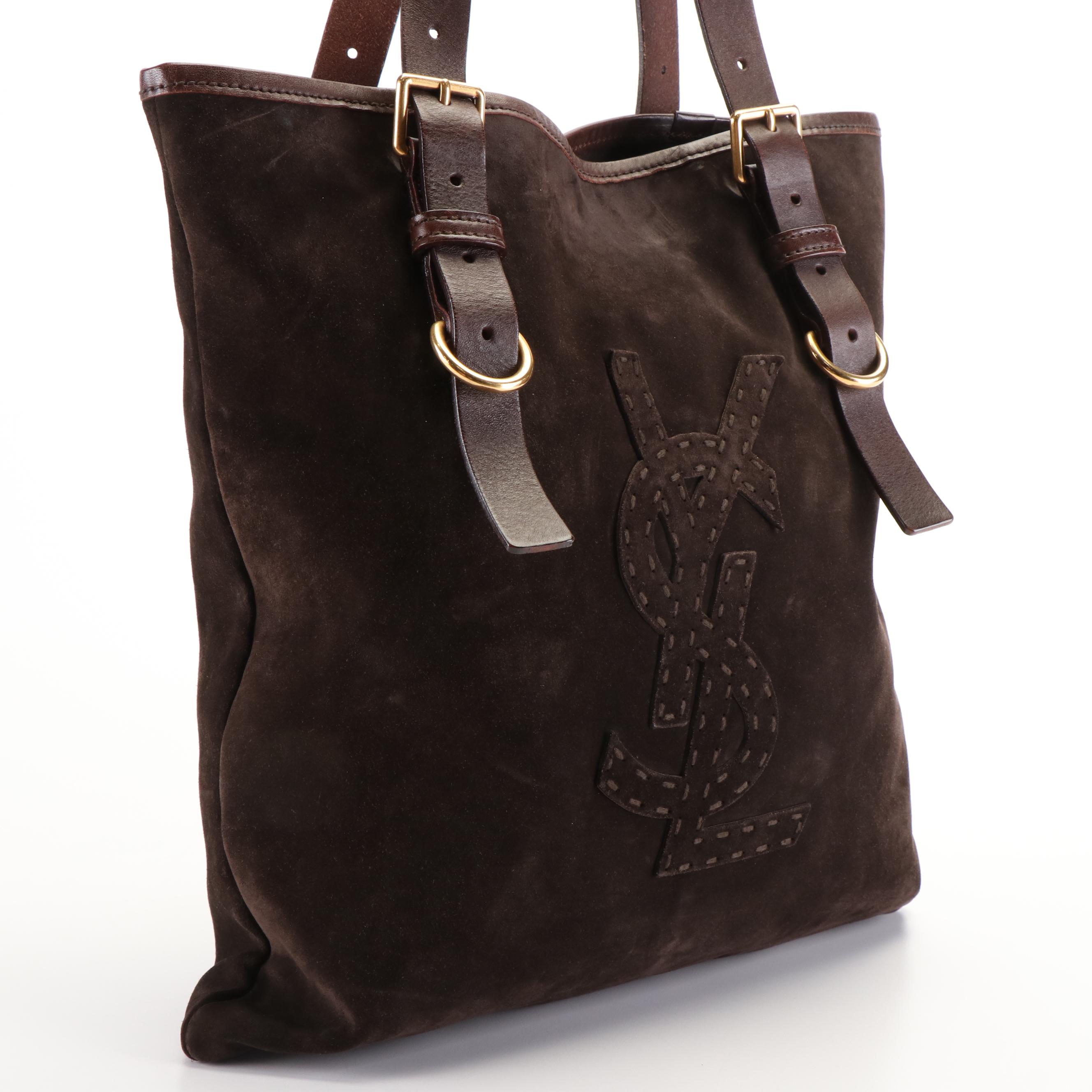 Yves Saint Laurent Monogram Tote Bag in Brown Suede