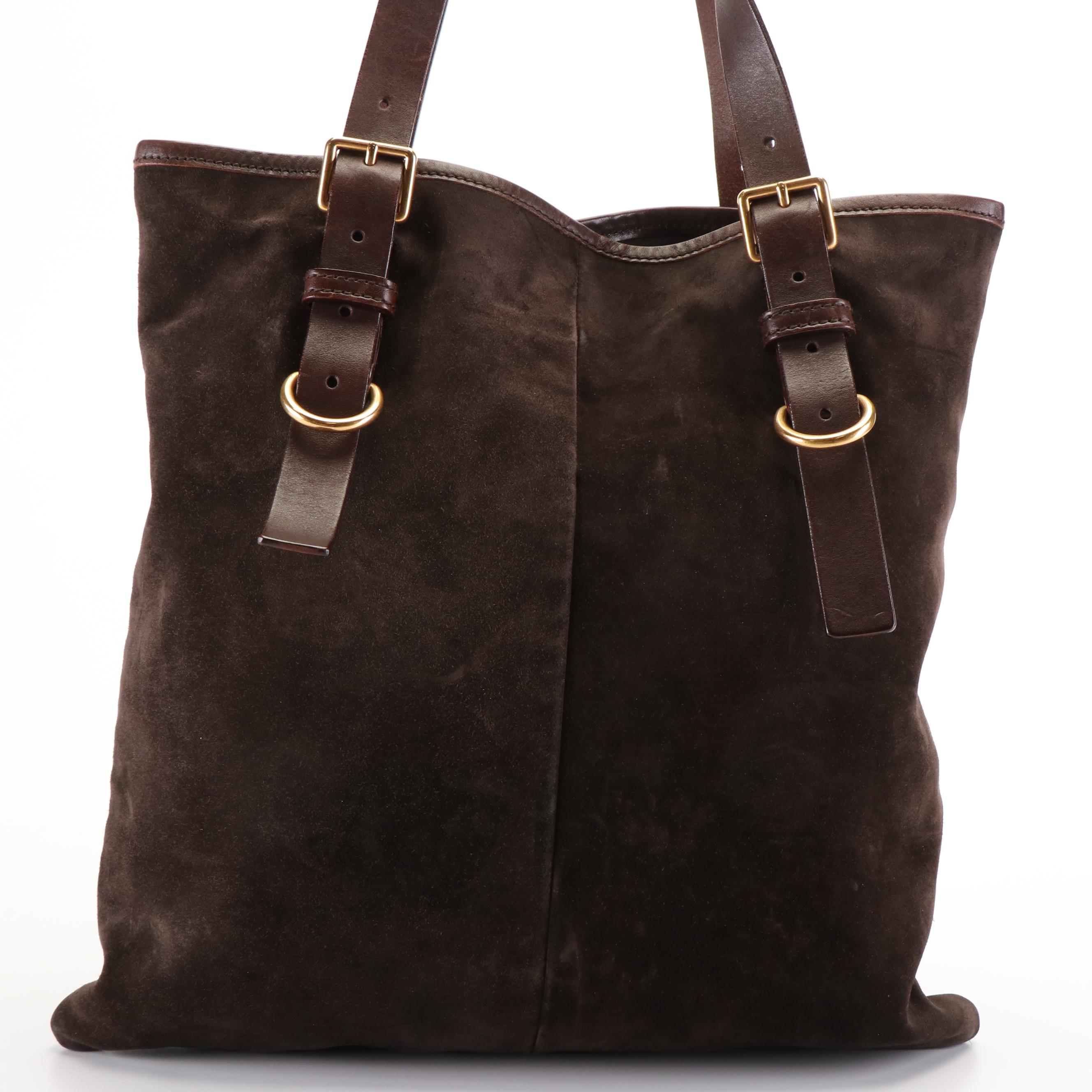 Yves Saint Laurent Monogram Tote Bag in Brown Suede