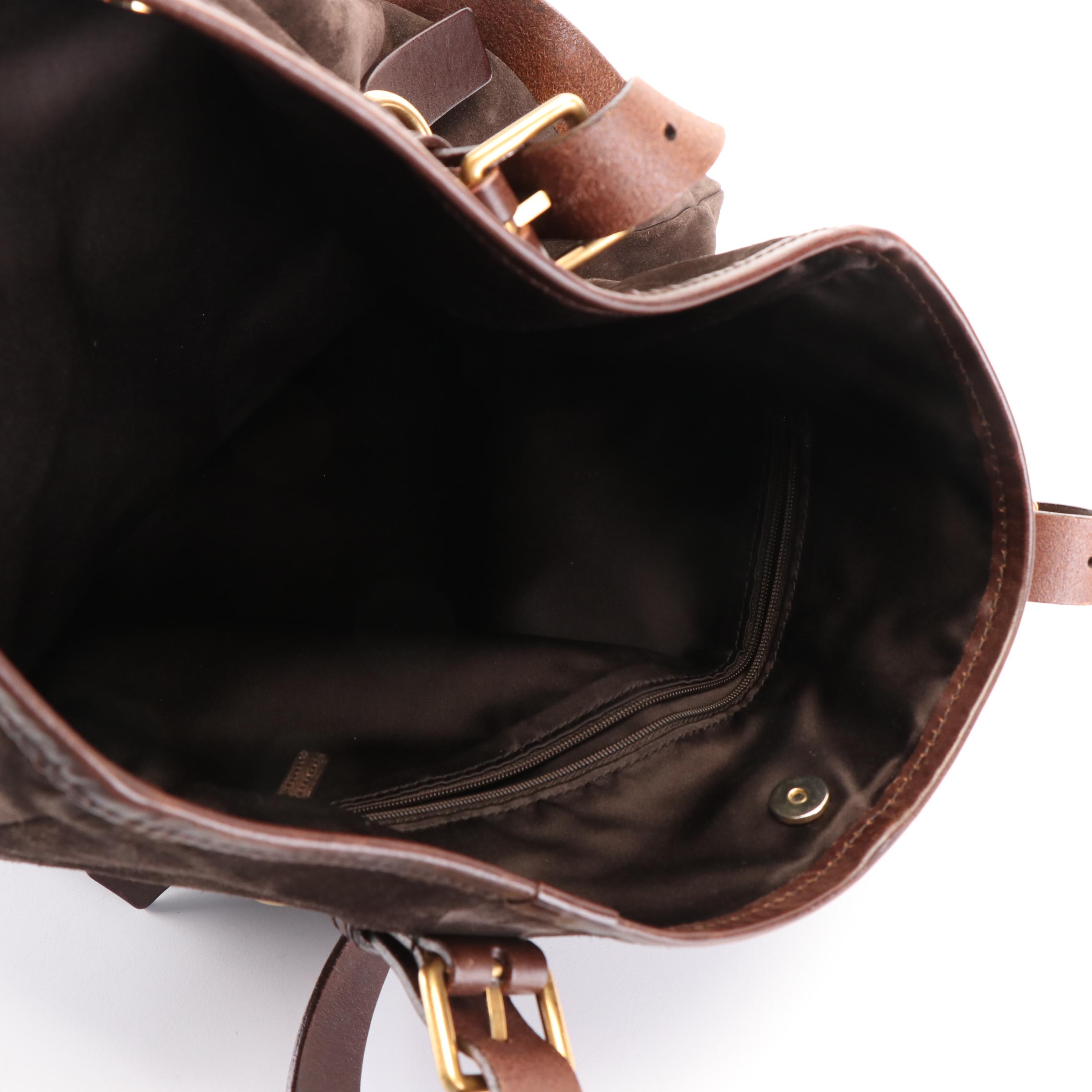 Yves Saint Laurent Monogram Tote Bag in Brown Suede