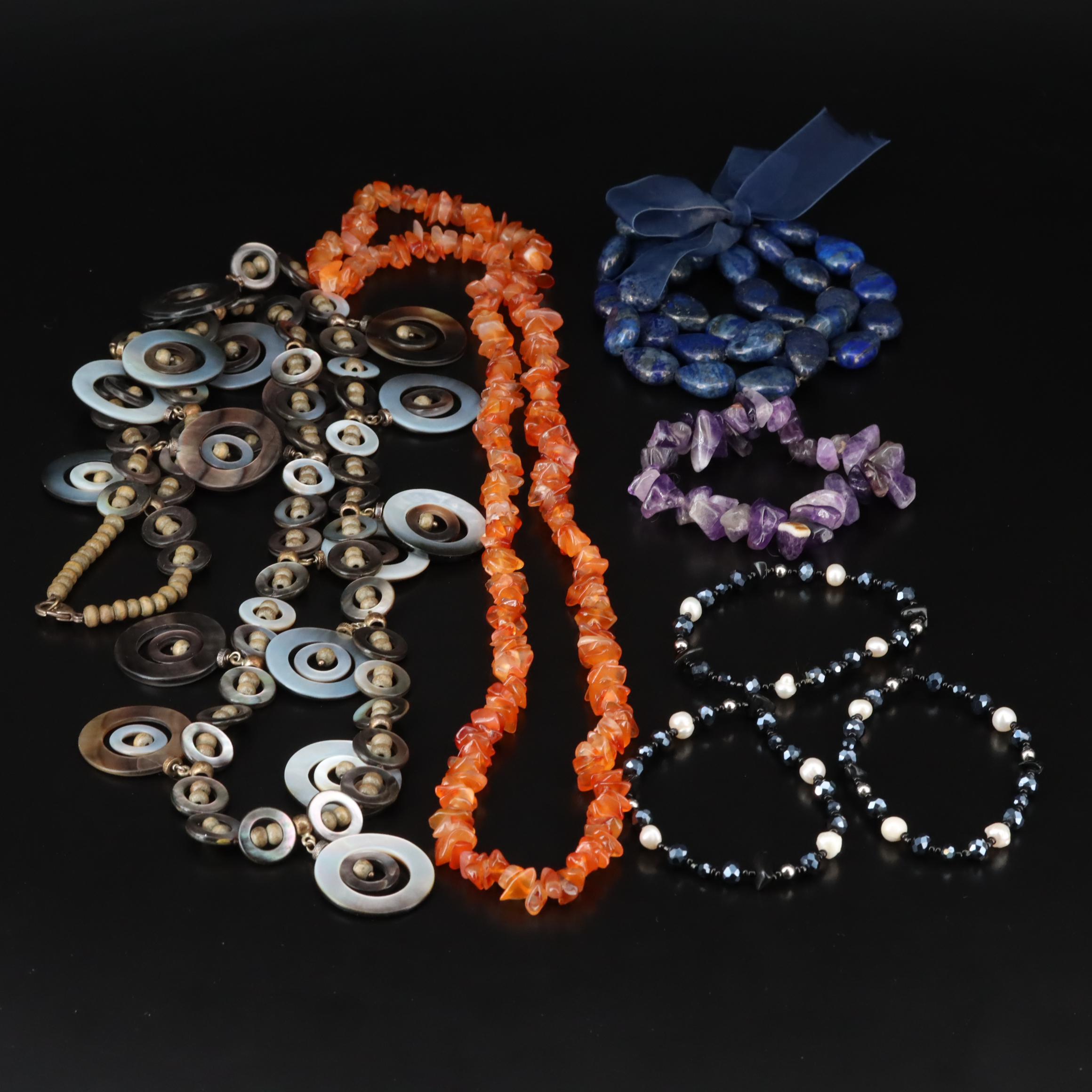 Amethyst, Lapis Lazuli and Agate Featured in Necklaces and Bracelets