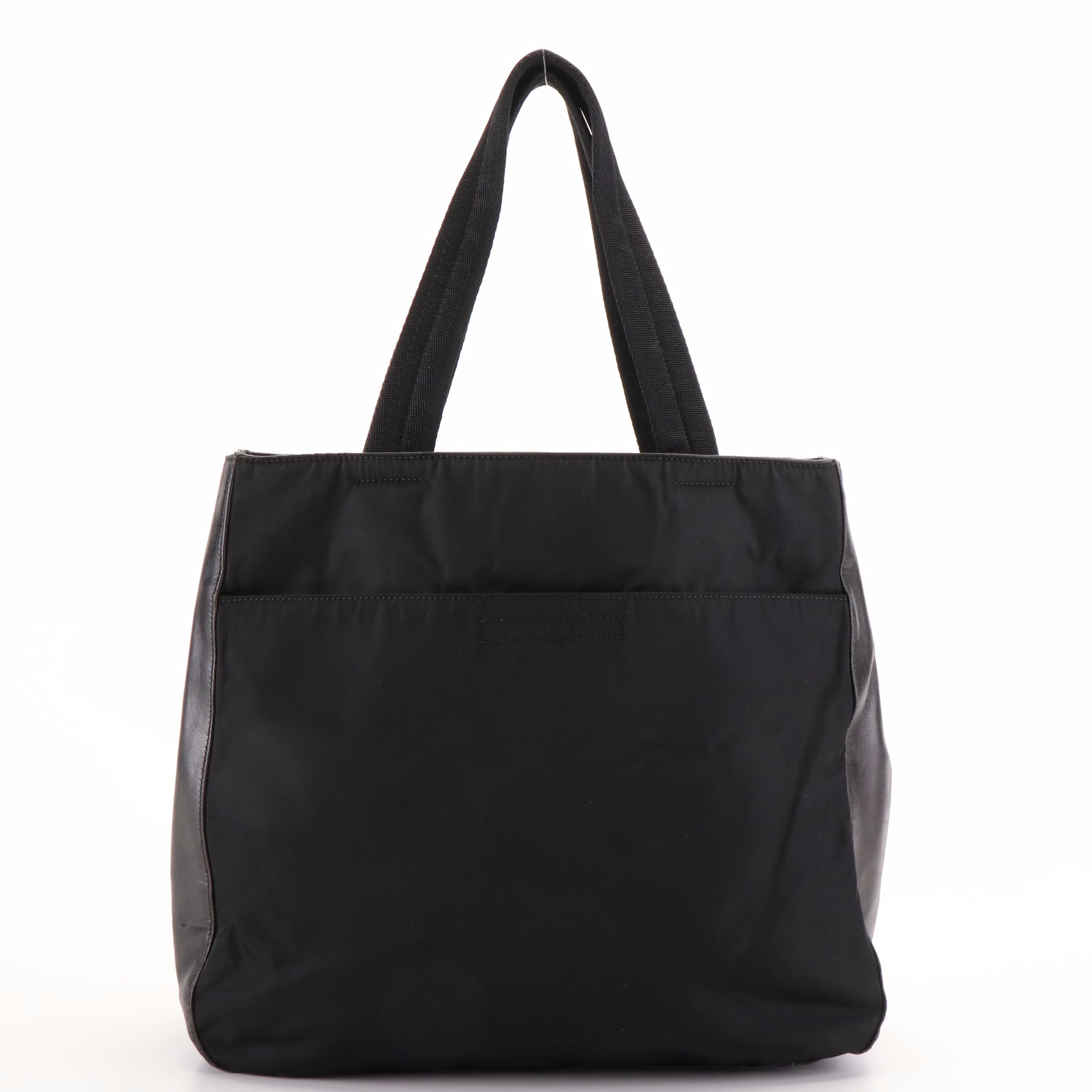 Prada Black Nylon and Leather Tote Bag