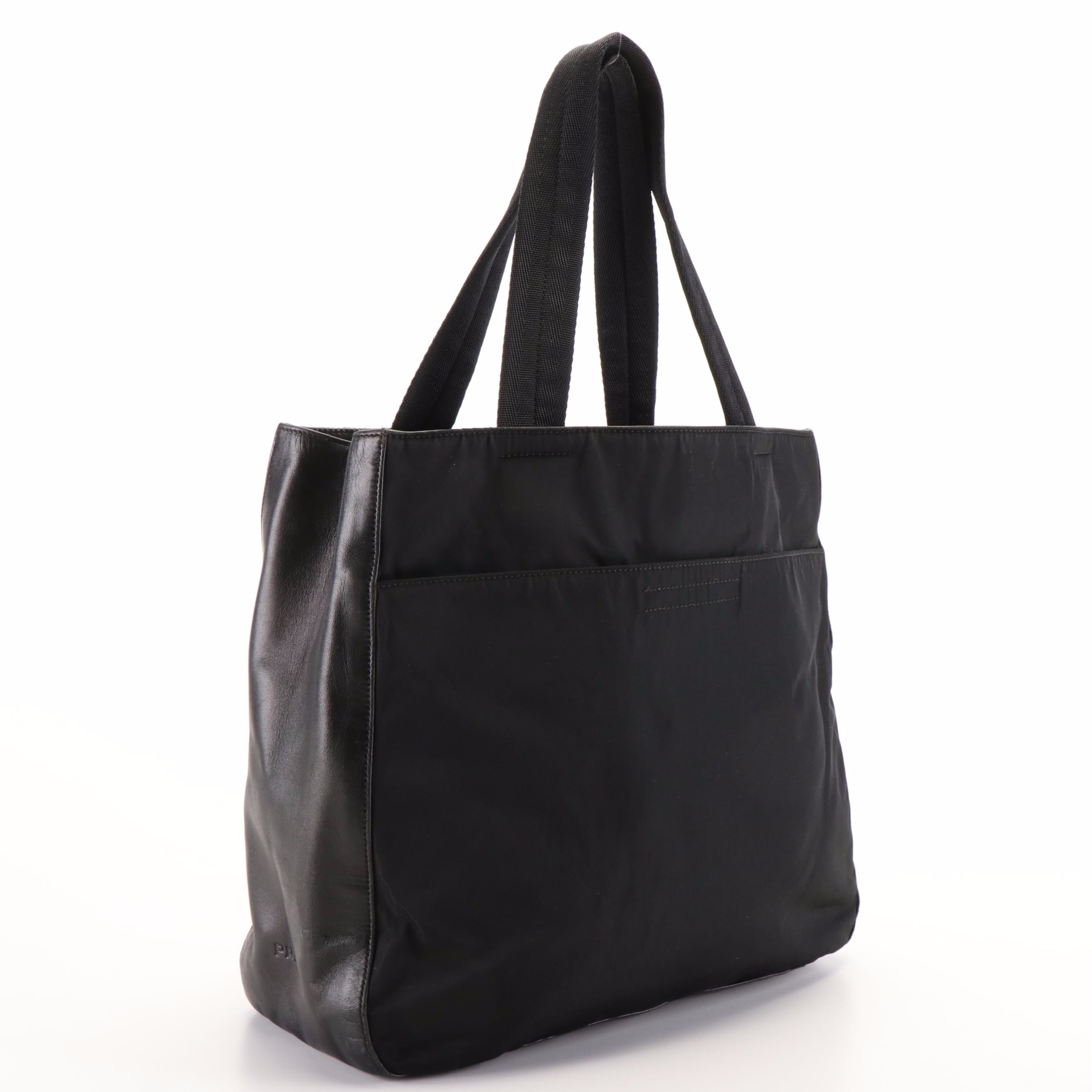 Prada Black Nylon and Leather Tote Bag