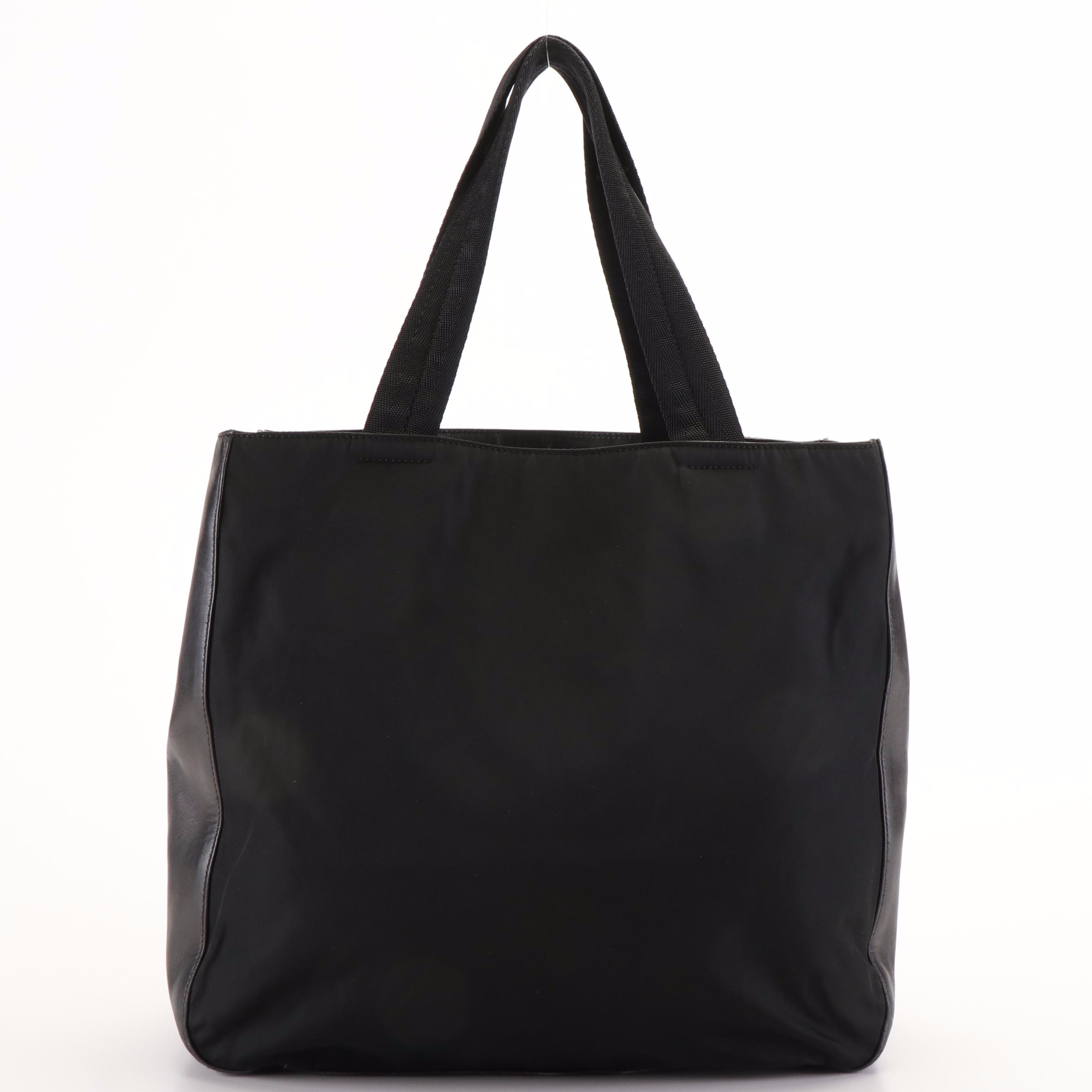 Prada Black Nylon and Leather Tote Bag